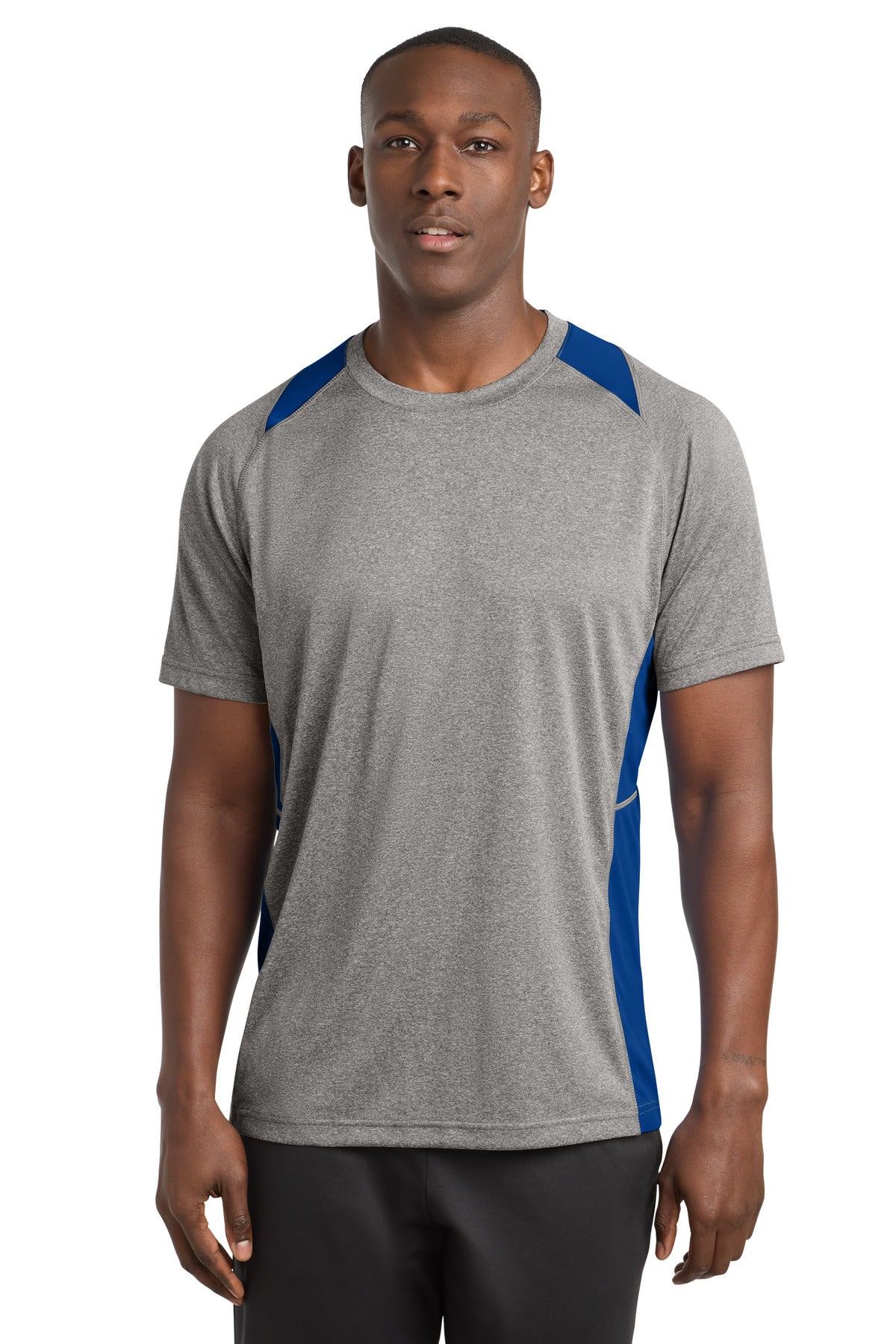 Sport-Tek Heather Colorblock Contender Tee. ST361 - Vintage Heather/ True Royal