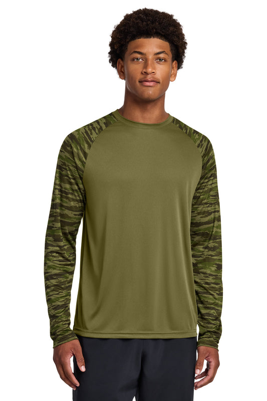 Sport-Tek Drift Camo Colorblock Long Sleeve Tee ST376LS - Olive Drab Green