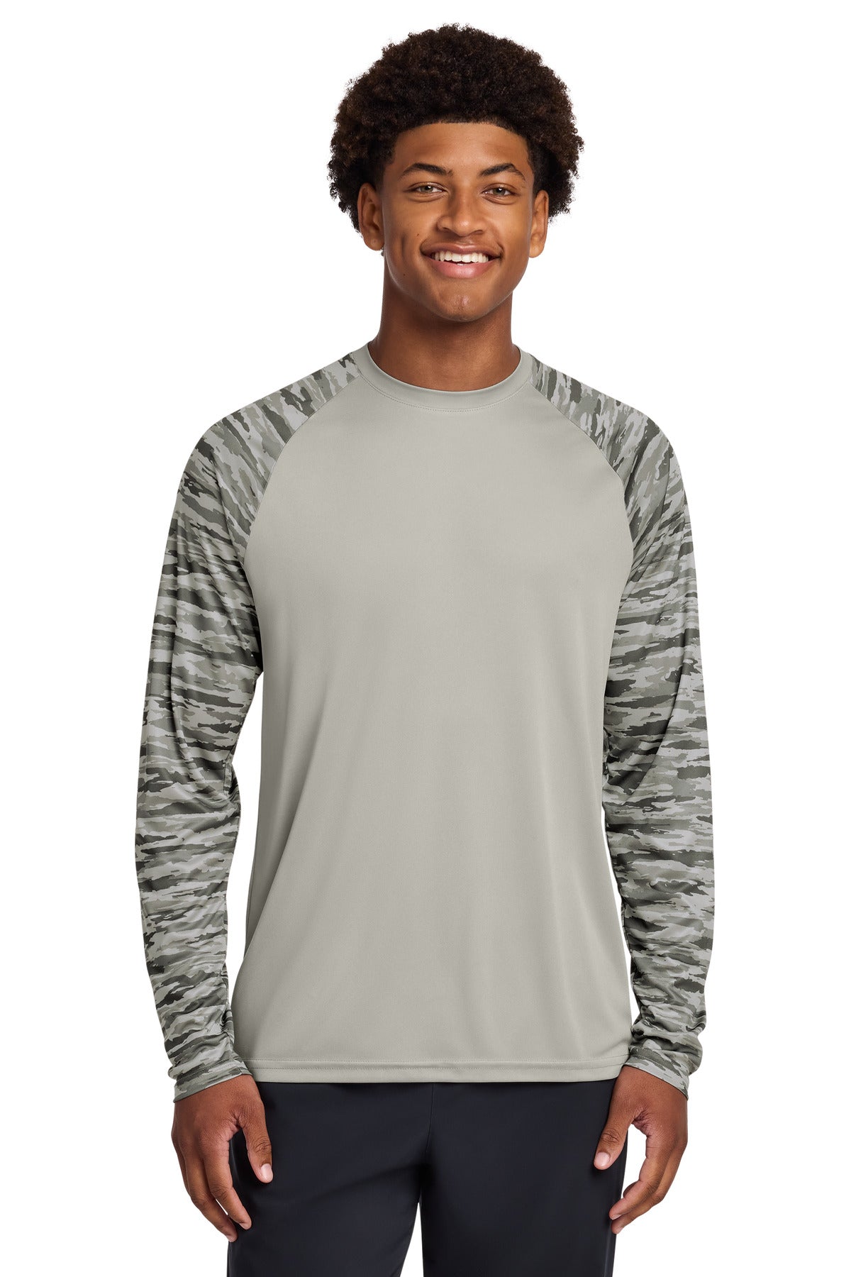 Sport-Tek Drift Camo Colorblock Long Sleeve Tee ST376LS - Silver