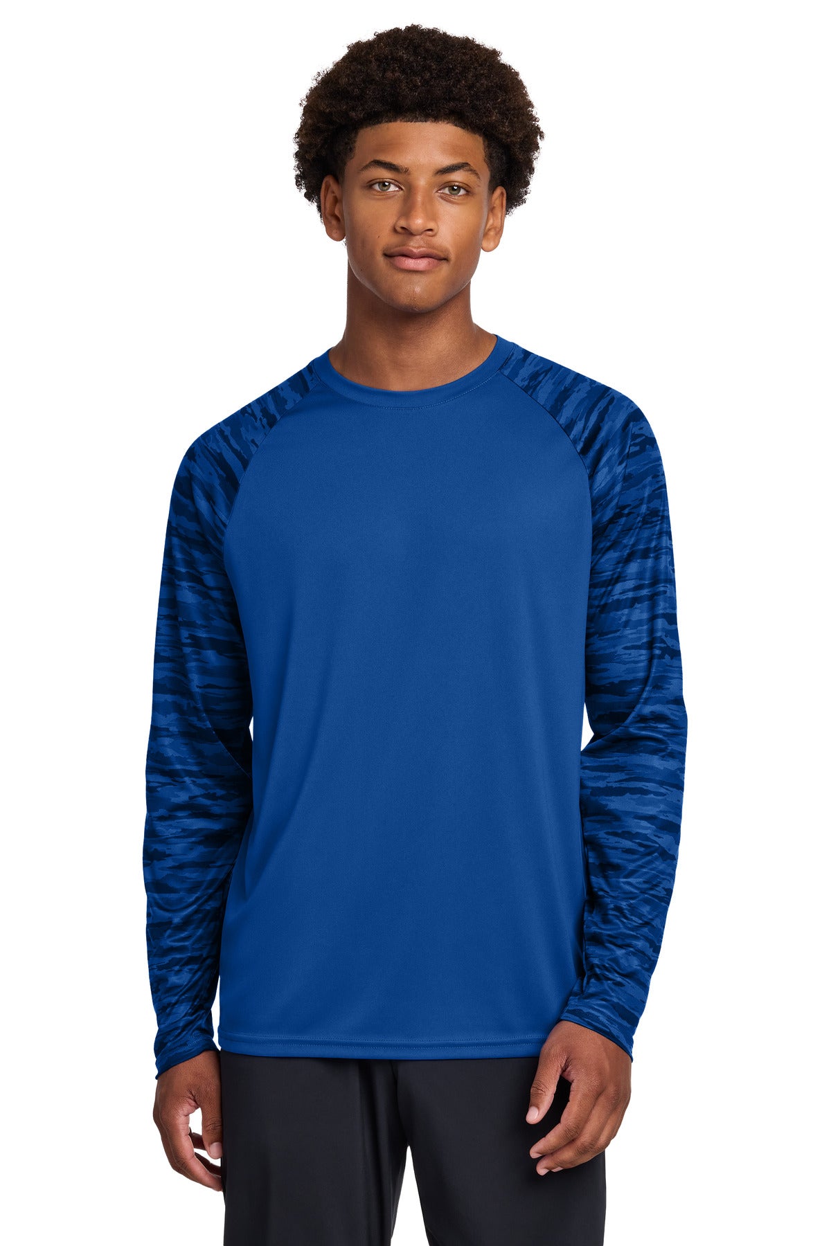 Sport-Tek Drift Camo Colorblock Long Sleeve Tee ST376LS - True Royal