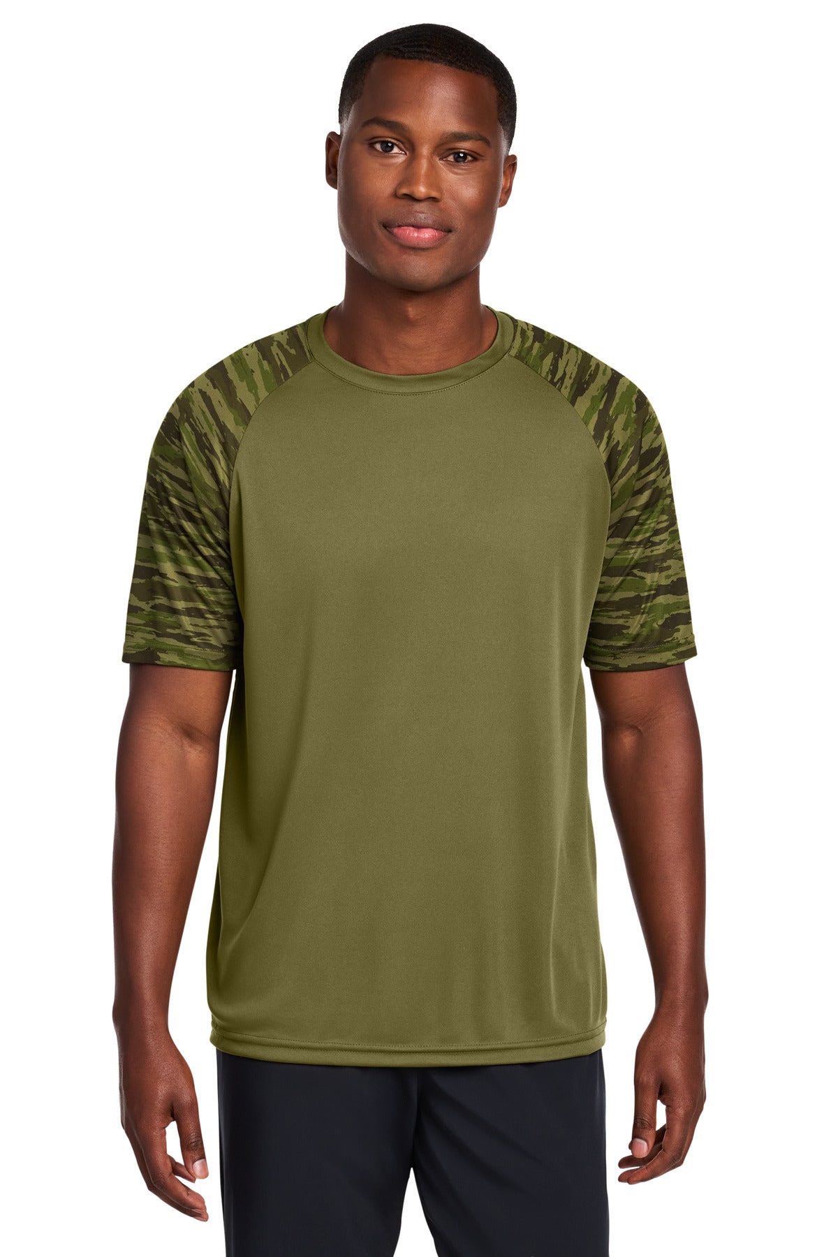 Sport-Tek Drift Camo Colorblock Tee ST376 - Olive Drab Green