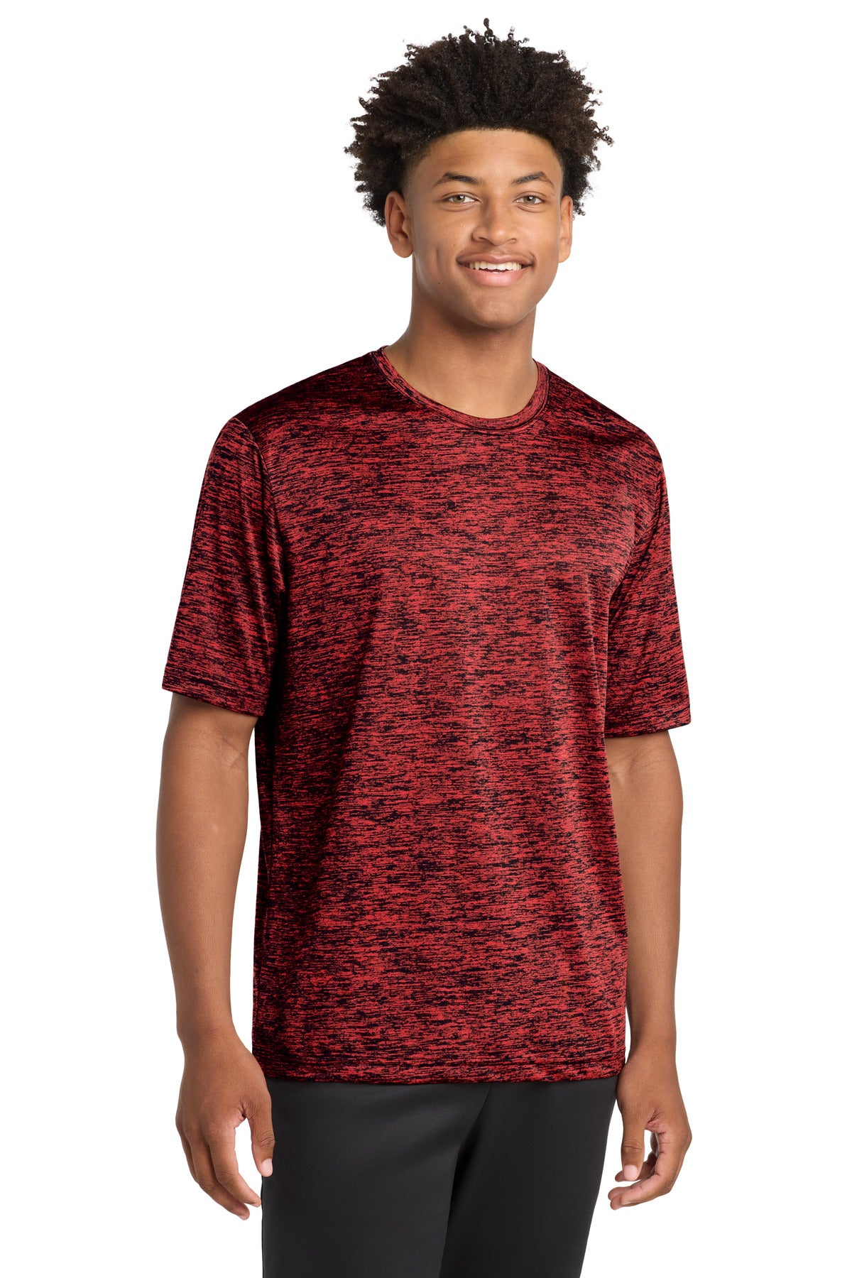 Sport-Tek PosiCharge Electric Heather Tee. ST390 - Deep Red-Black Electric