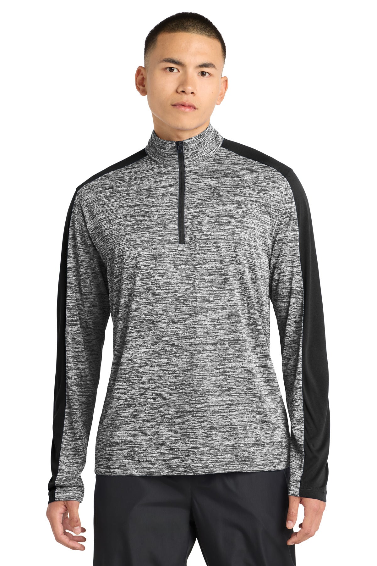 Sport-Tek PosiCharge Electric Heather Colorblock 1/4-Zip Pullover. ST397 - Black Electric/ Black