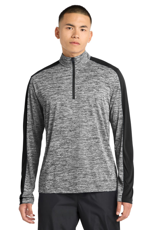 Sport-Tek PosiCharge Electric Heather Colorblock 1/4-Zip Pullover. ST397 - Black Electric/ Black