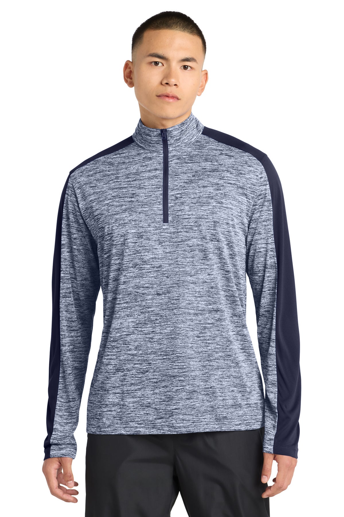 Sport-Tek PosiCharge Electric Heather Colorblock 1/4-Zip Pullover. ST397 - True Navy Electric/ True Navy