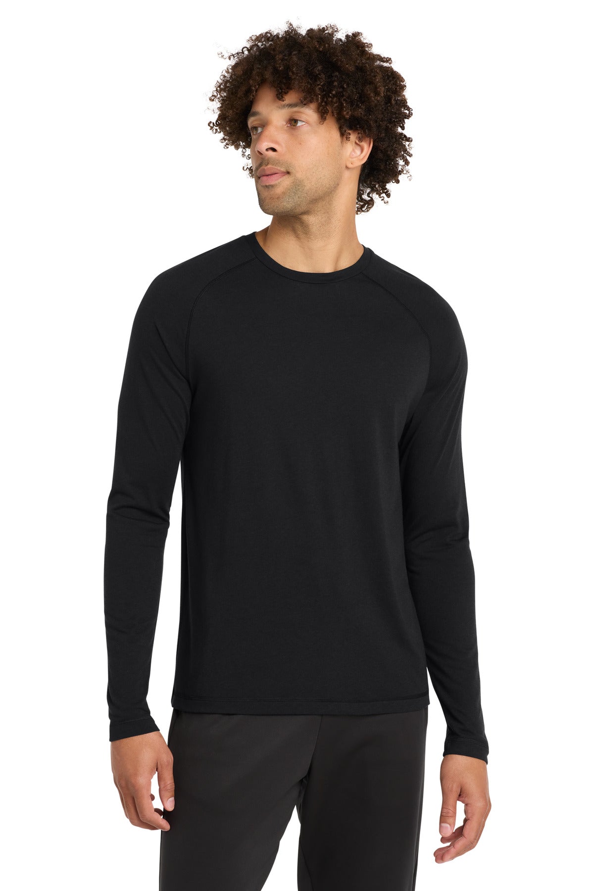 Sport-Tek  PosiCharge  Long Sleeve Tri-Blend Wicking Raglan Tee ST400LS - Black Triad Solid