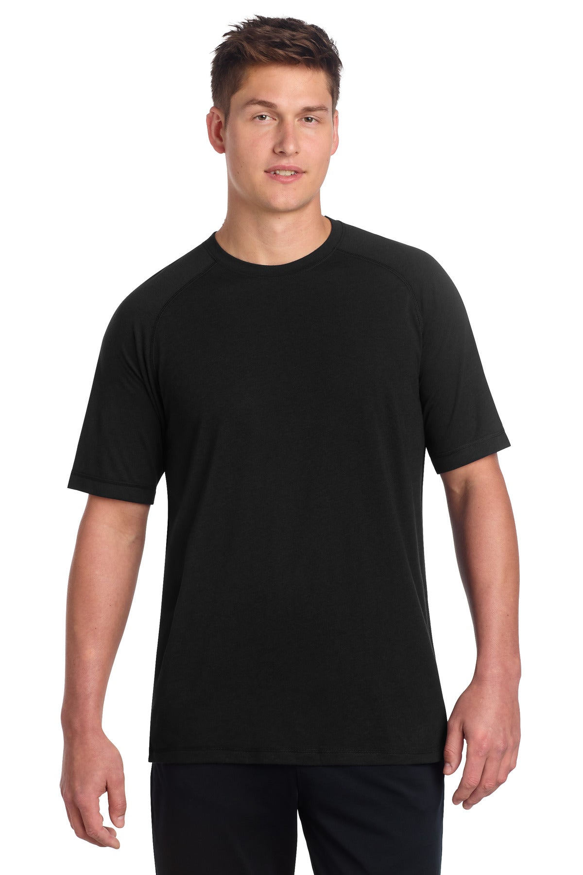 Sport-Tek  PosiCharge  Tri-Blend Wicking Raglan Tee. ST400 - Black Triad Solid