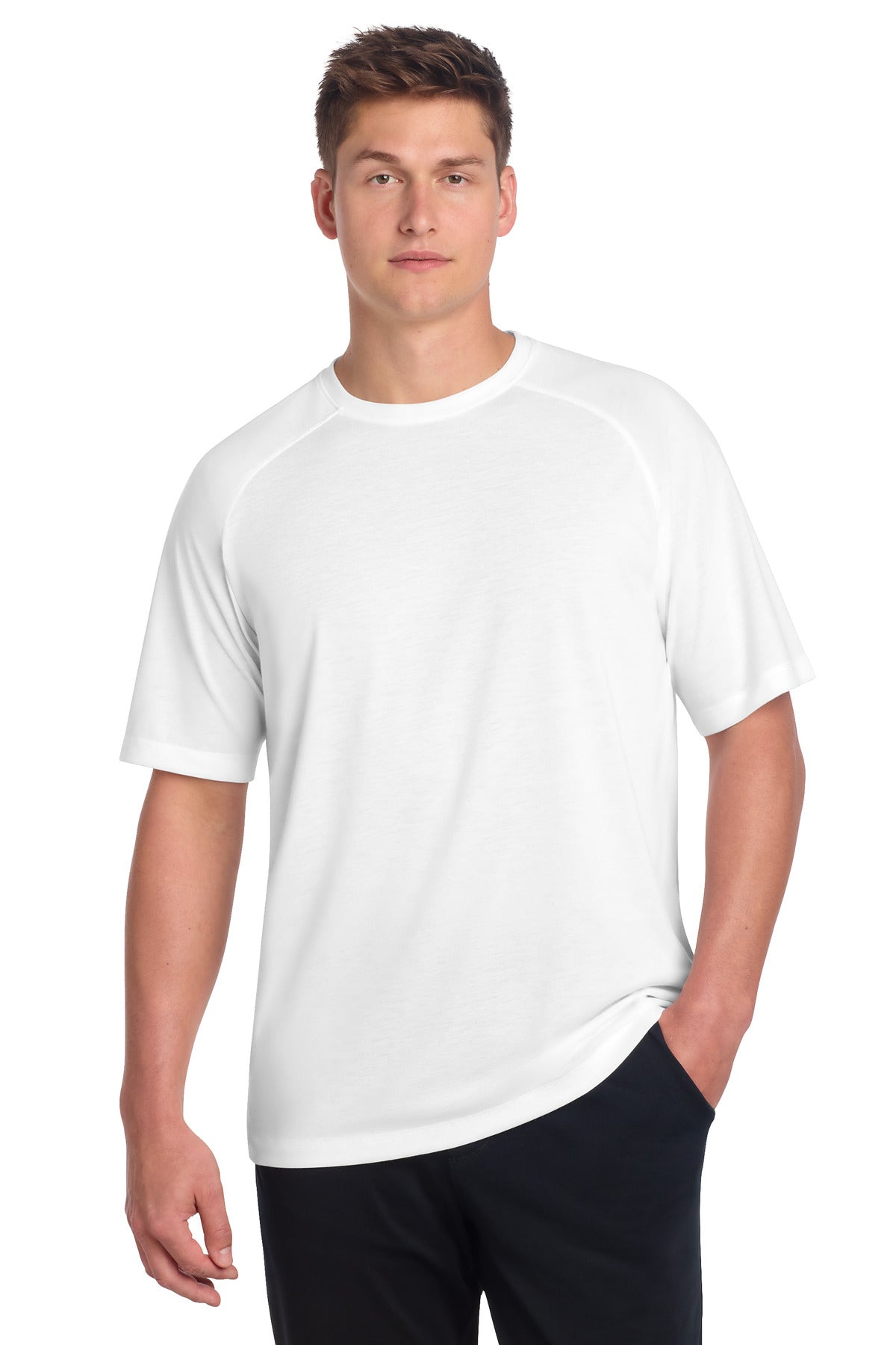 Sport-Tek  PosiCharge  Tri-Blend Wicking Raglan Tee. ST400 - White Triad Solid