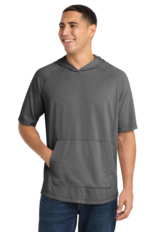 Sport-Tek  PosiCharge  Tri-Blend Wicking Short Sleeve Hoodie. ST404 - Dark Grey Heather