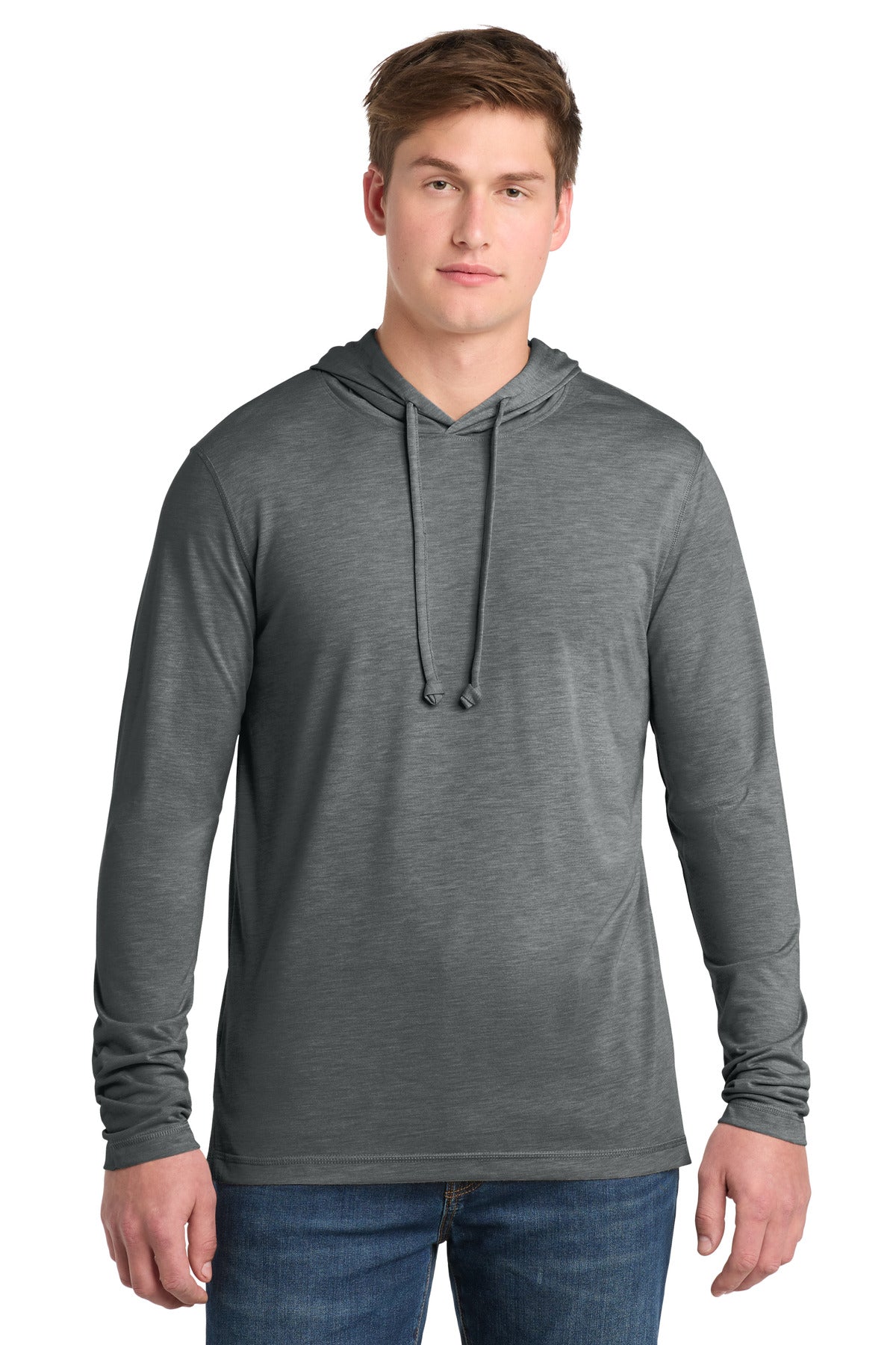 Sport-Tek  PosiCharge  Tri-Blend Wicking Long Sleeve Hoodie ST406 - Dark Grey Heather
