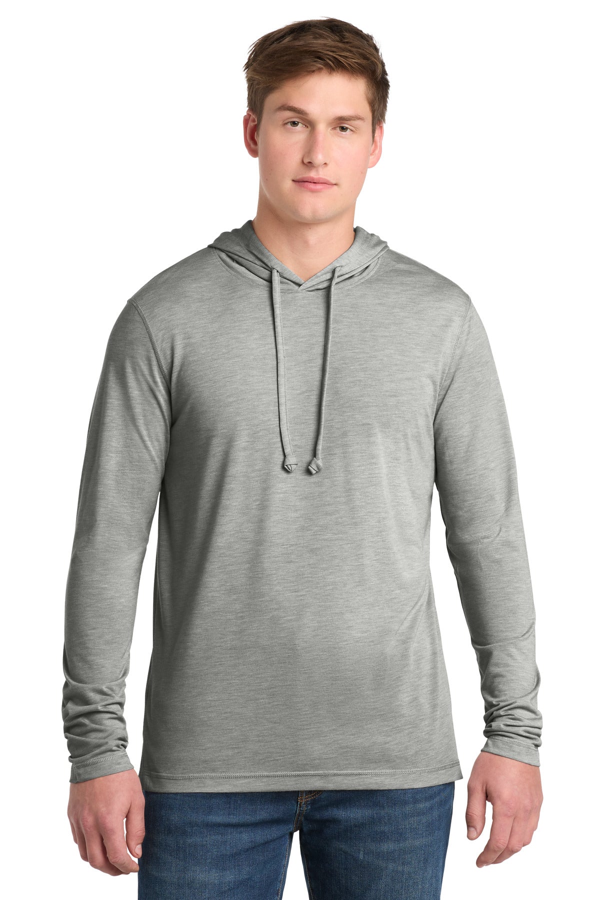 Sport-Tek  PosiCharge  Tri-Blend Wicking Long Sleeve Hoodie ST406 - Light Grey Heather
