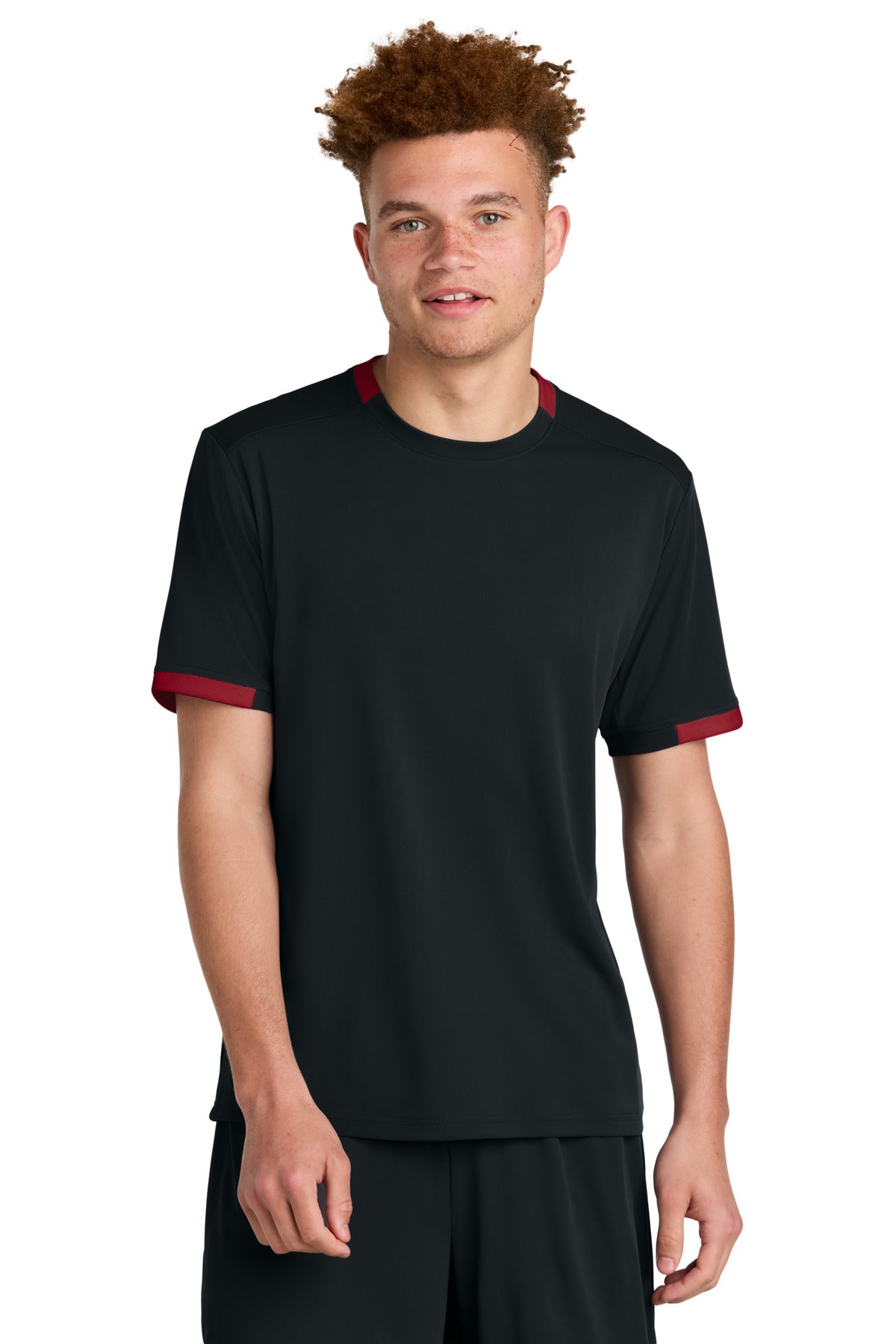 Sport-Tek Club Short Sleeve Crew ST440 - Black/ Deep Red
