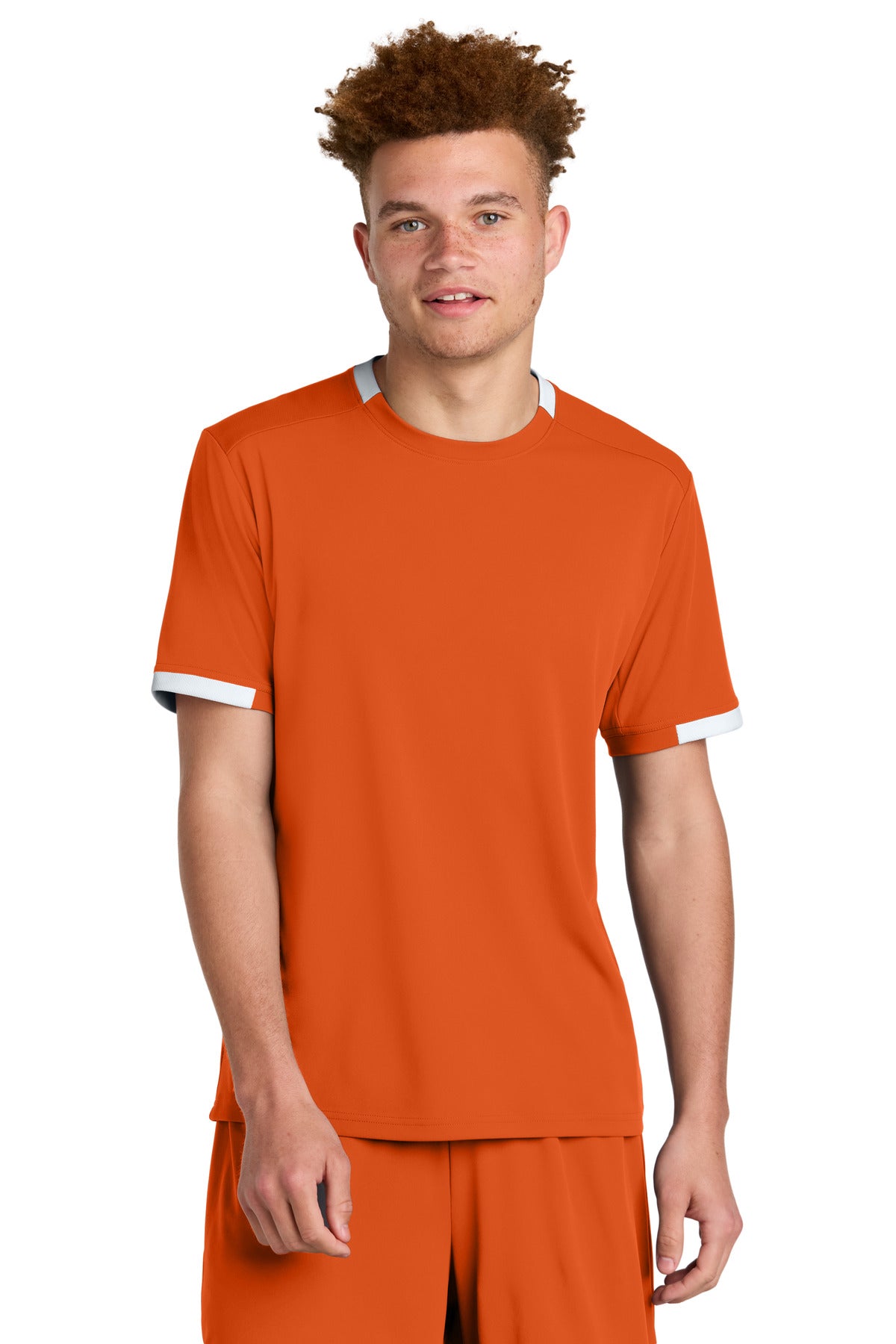 Sport-Tek Club Short Sleeve Crew ST440 - Deep Orange/ White
