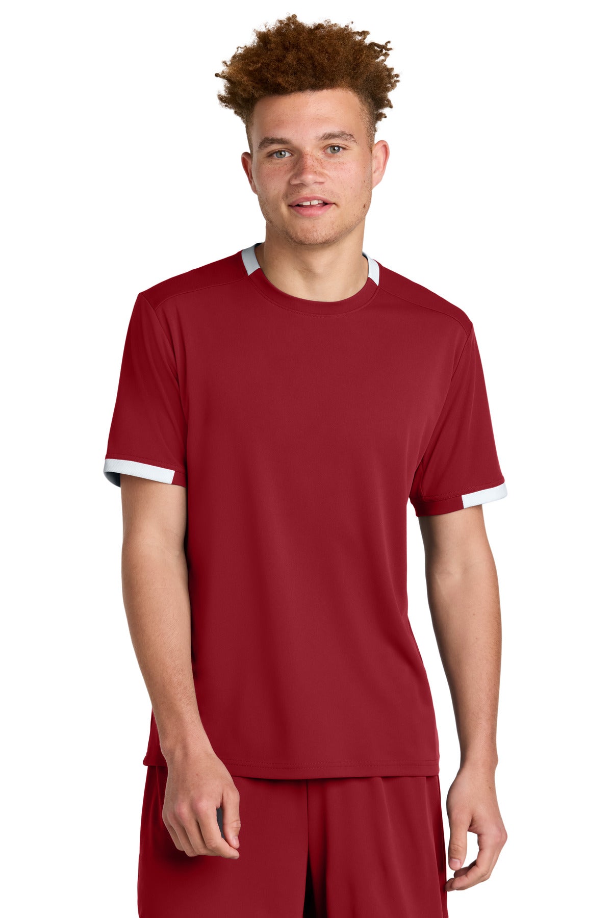 Sport-Tek Club Short Sleeve Crew ST440 - Deep Red/ White