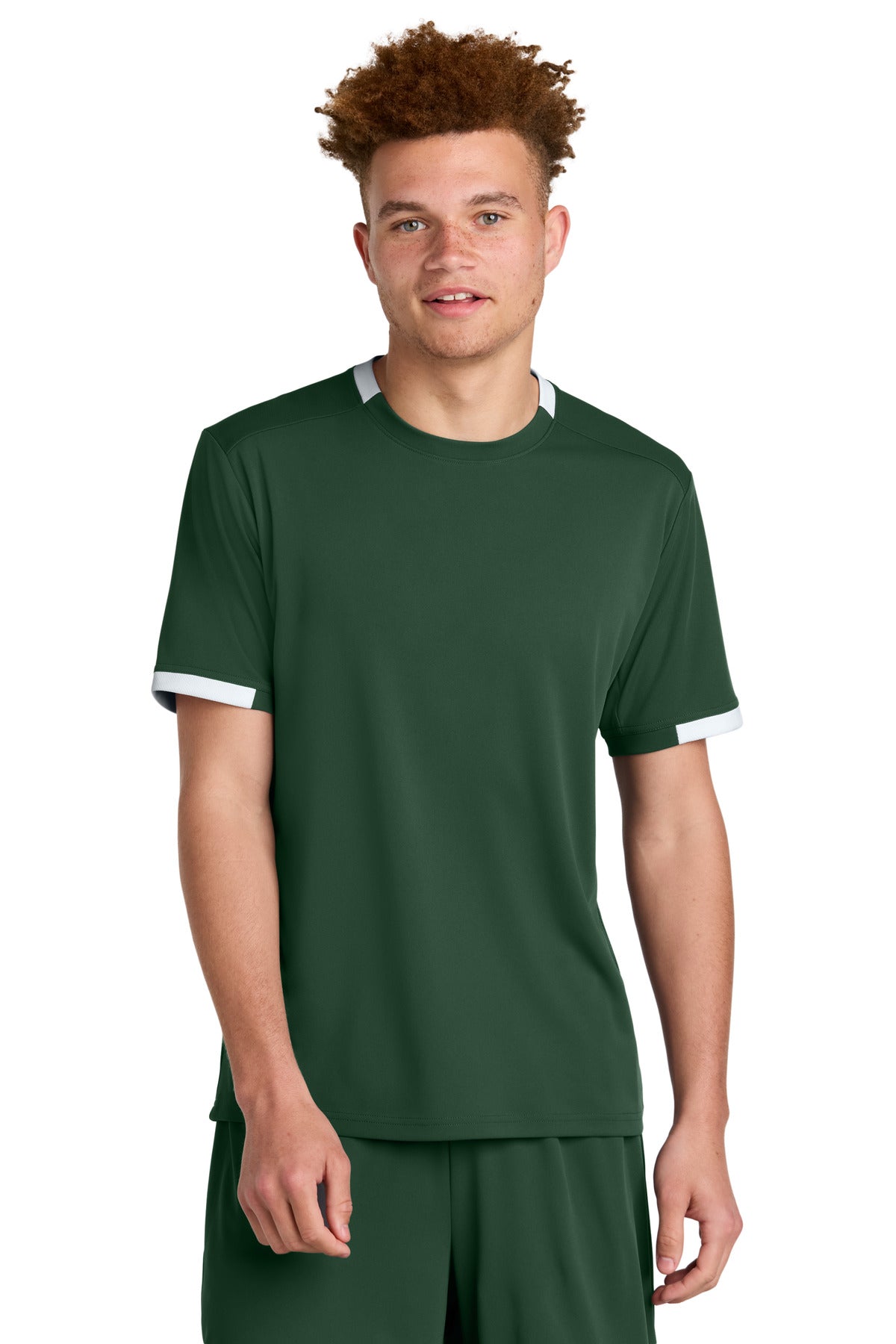 Sport-Tek Club Short Sleeve Crew ST440 - Forest Green/ White