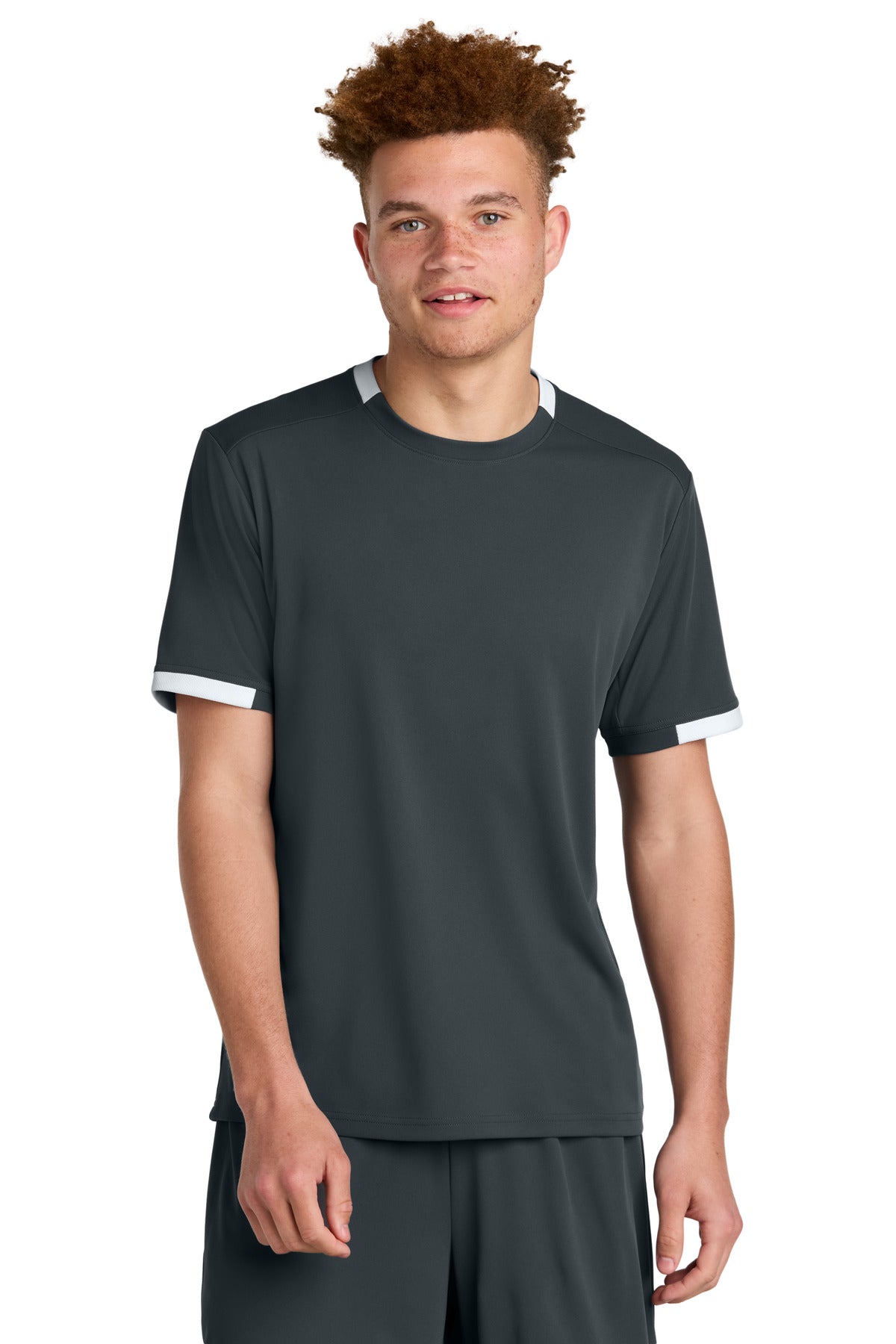 Sport-Tek Club Short Sleeve Crew ST440 - Iron Grey/ White