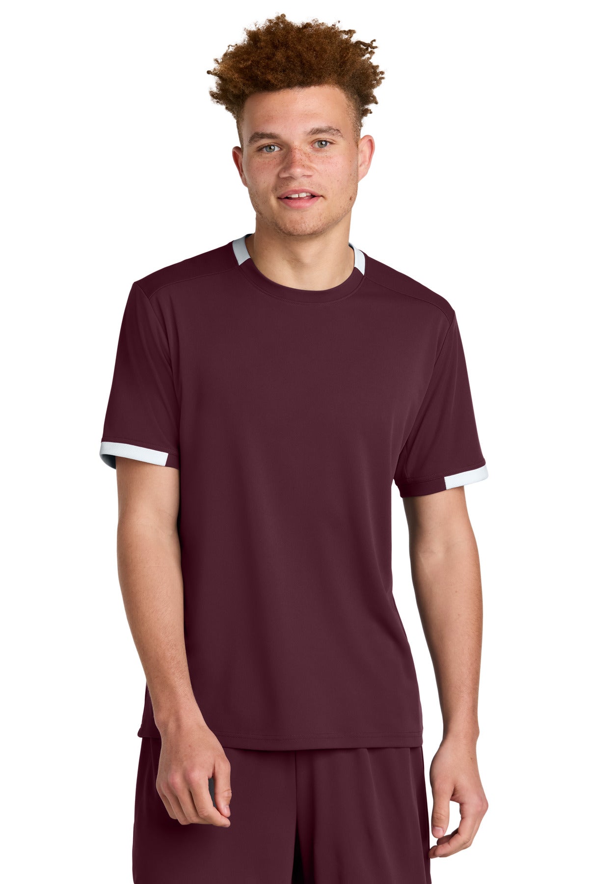 Sport-Tek Club Short Sleeve Crew ST440 - Maroon/ White