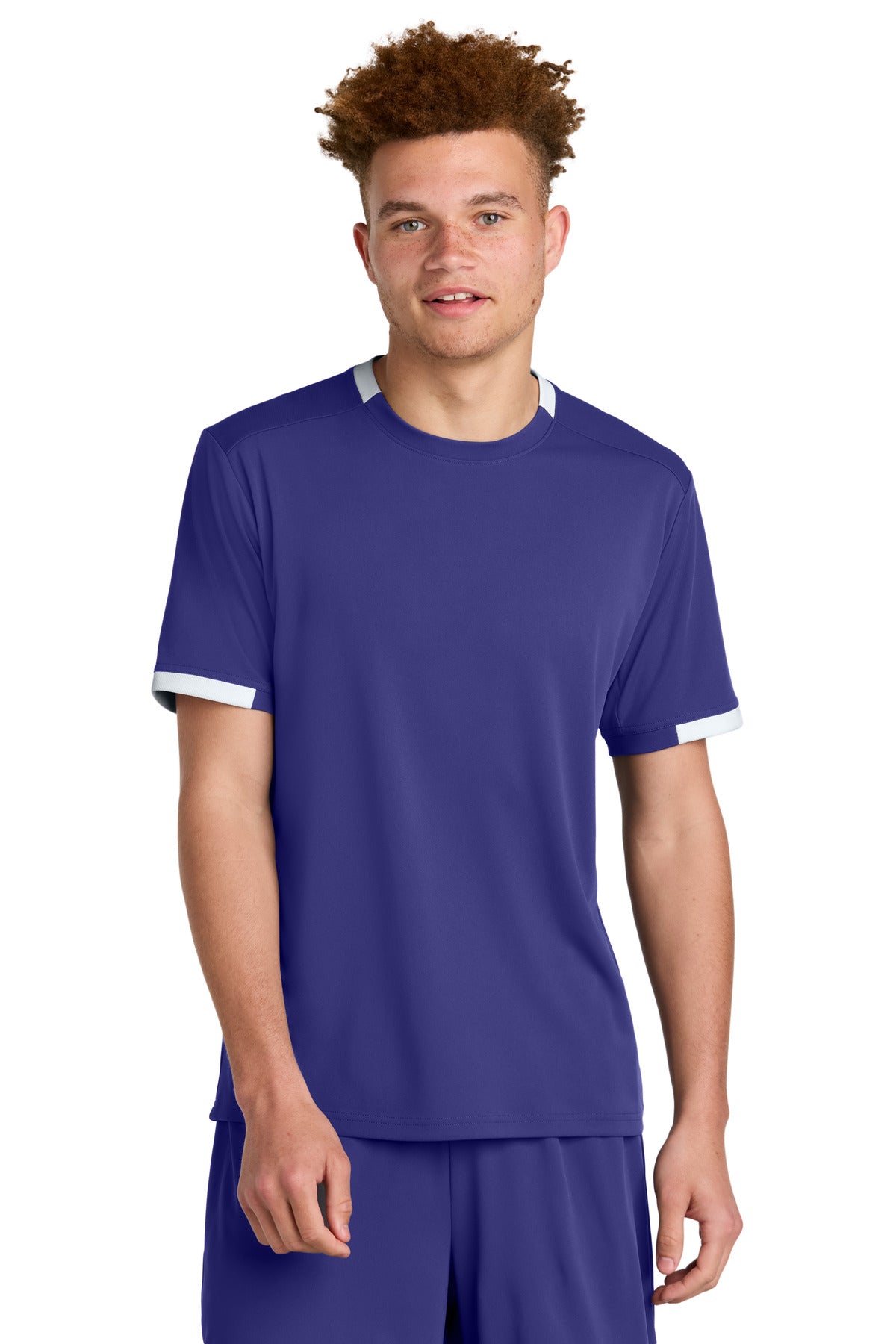 Sport-Tek Club Short Sleeve Crew ST440 - Purple/ White