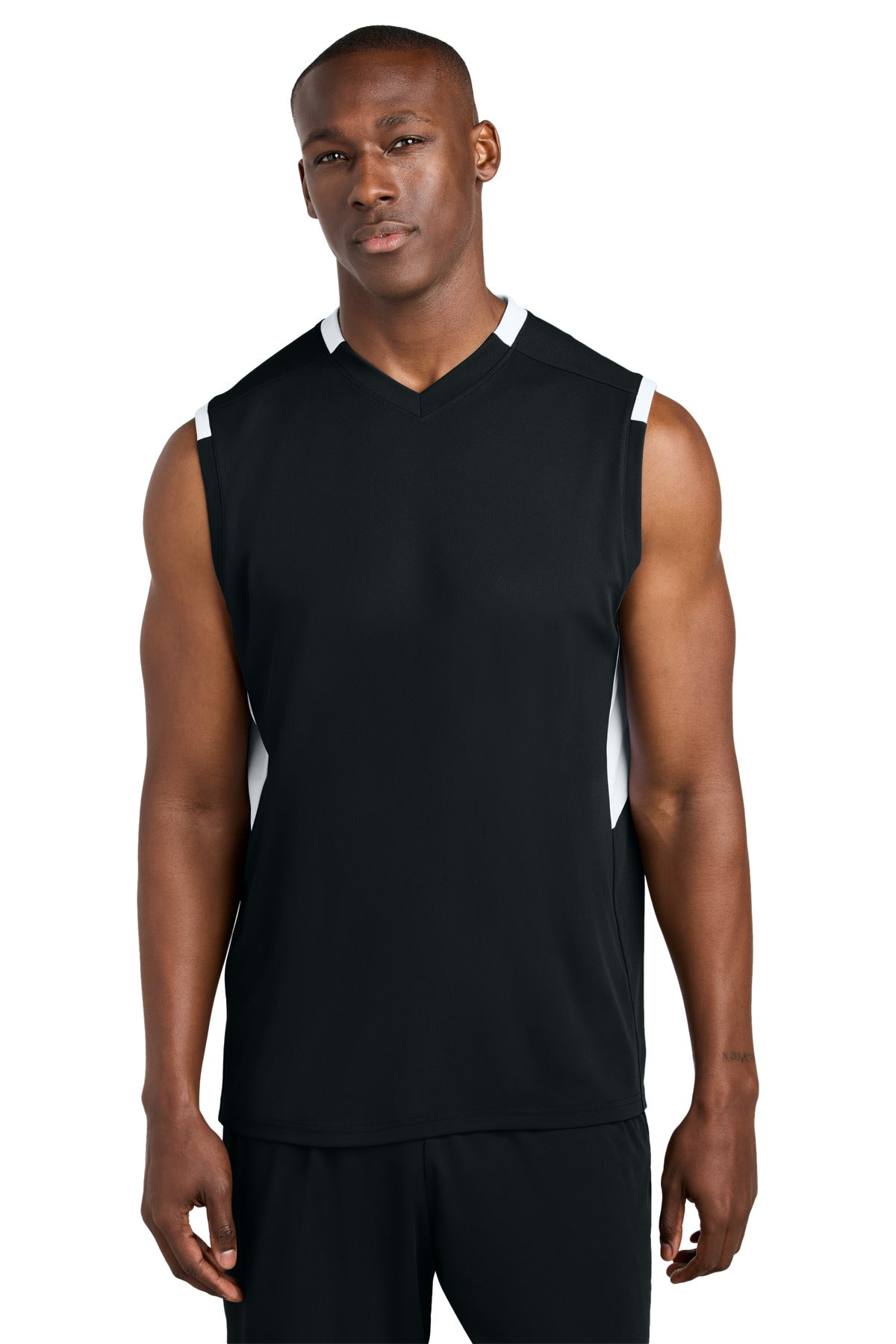 Sport-Tek Club Sleeveless V-Neck ST441 - Black/ White