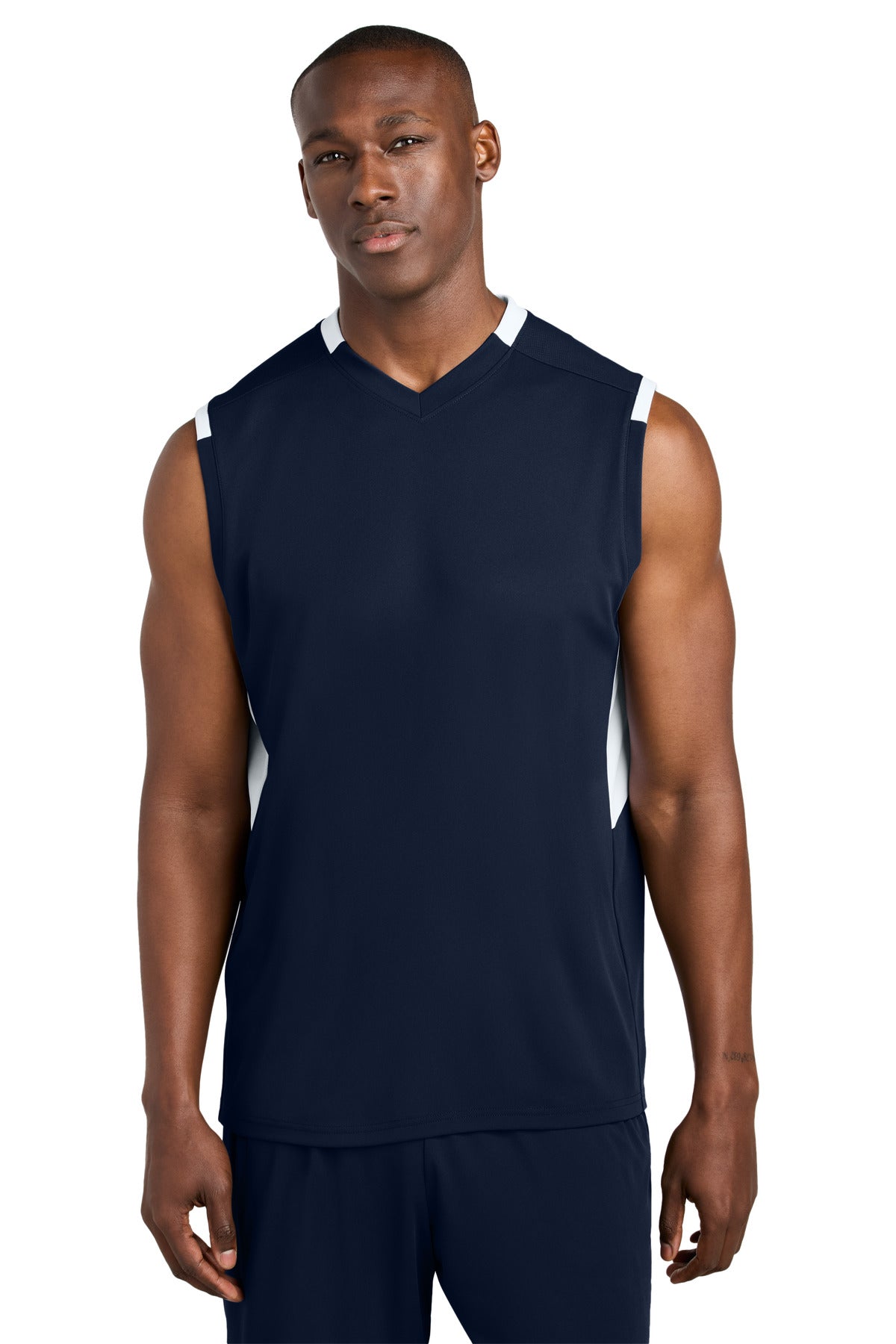 Sport-Tek Club Sleeveless V-Neck ST441 - True Navy/ White