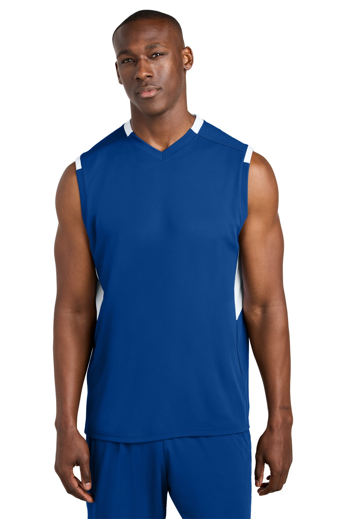 Sport-Tek Club Sleeveless V-Neck ST441 - True Royal/ White
