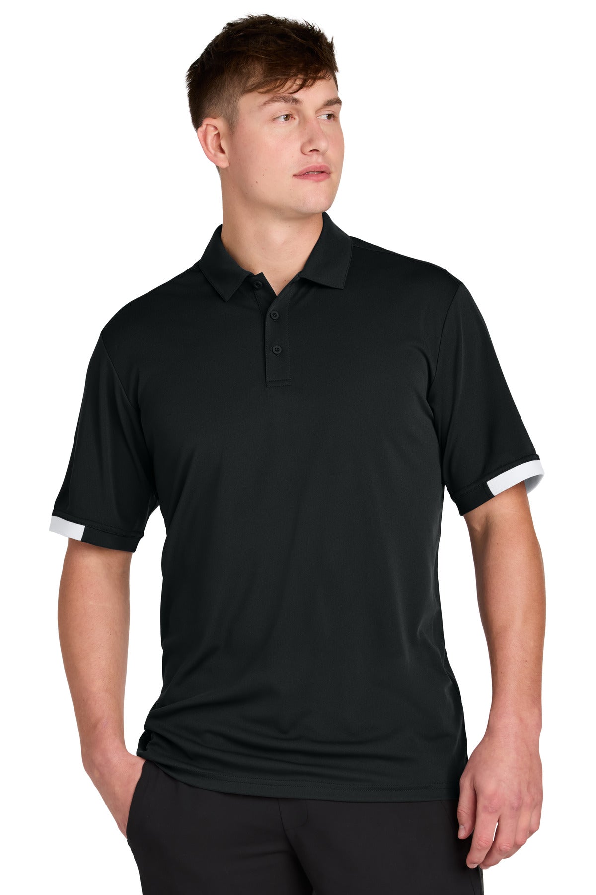 Sport-Tek Club Colorblock Polo ST444 - Black/ White