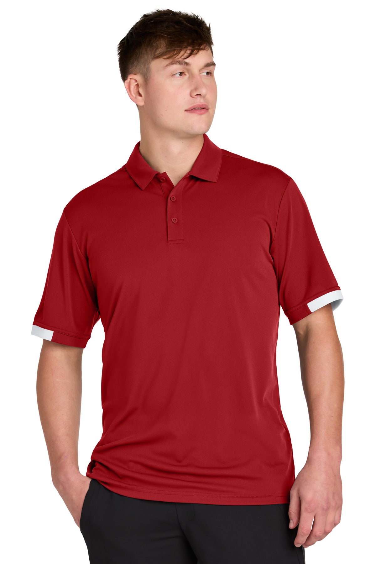 Sport-Tek Club Colorblock Polo ST444 - Deep Red/ White