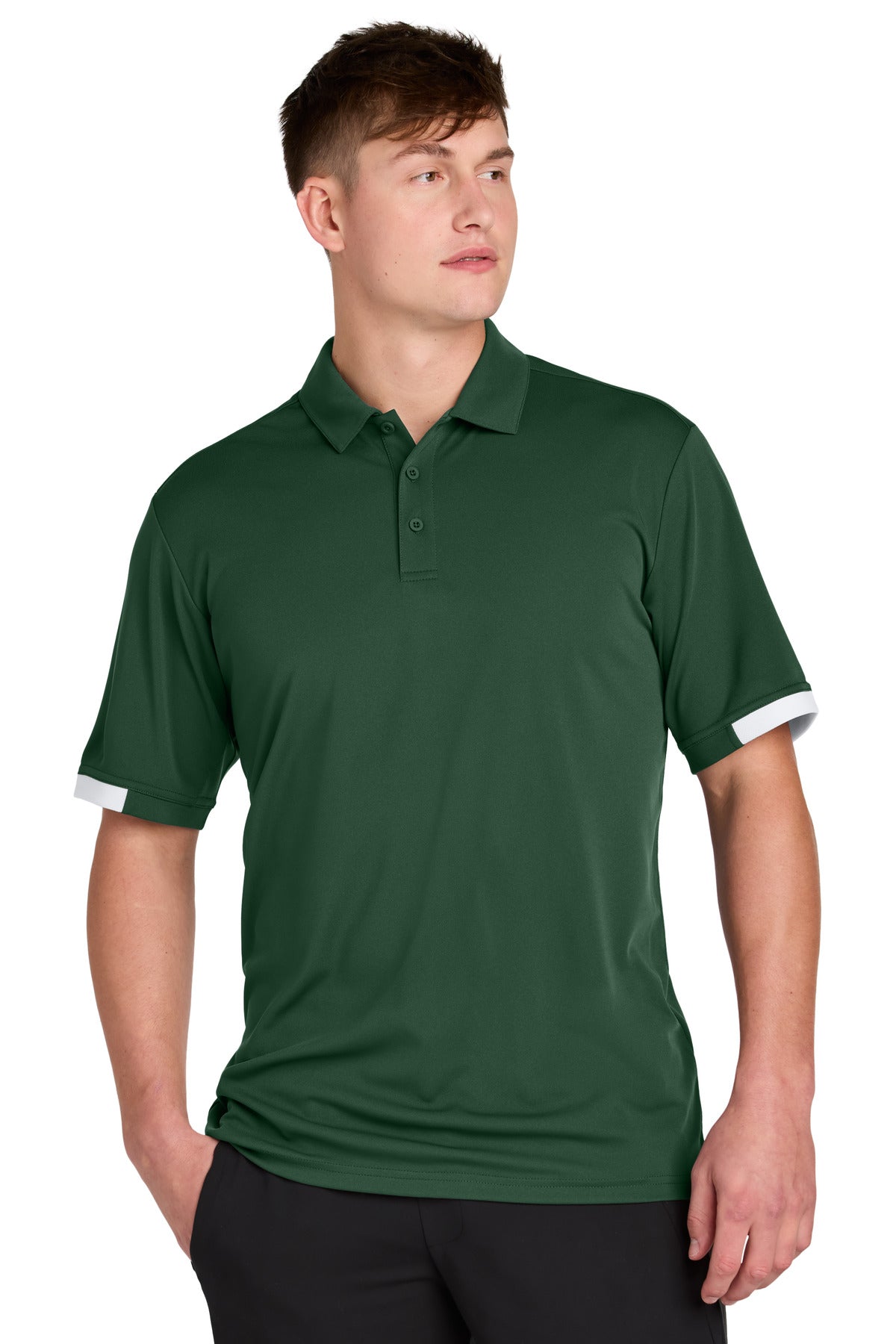 Sport-Tek Club Colorblock Polo ST444 - Forest Green/ White