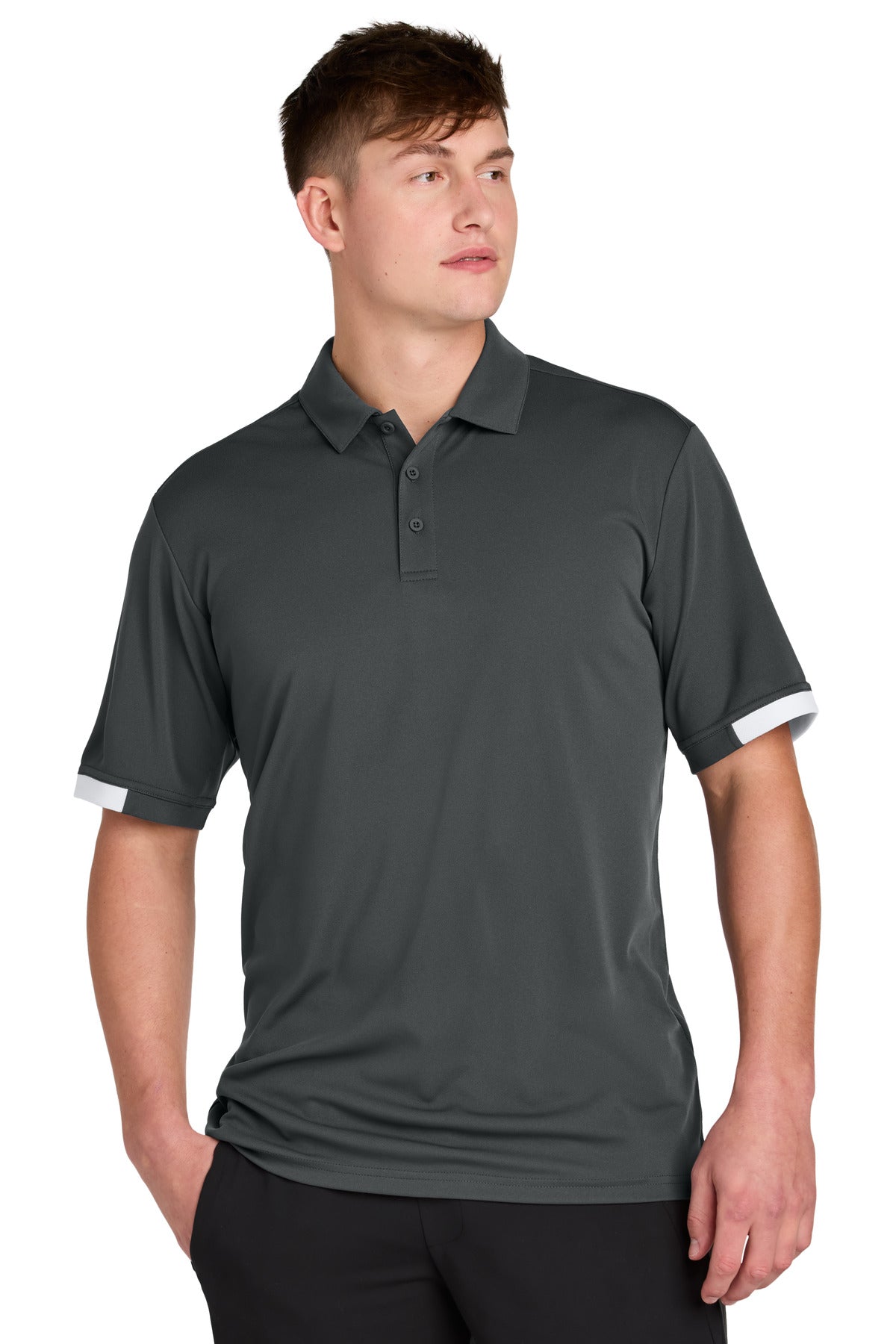 Sport-Tek Club Colorblock Polo ST444 - Iron Grey/ White