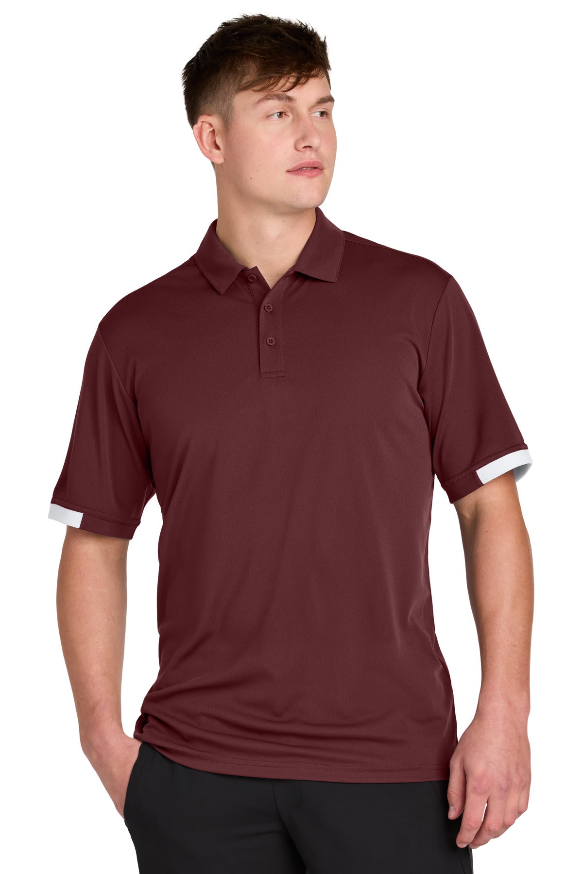 Sport-Tek Club Colorblock Polo ST444 - Maroon/ White