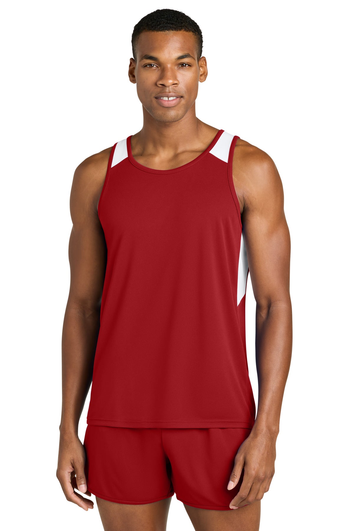 Sport-Tek Club Track Tank ST446 - Deep Red/ White