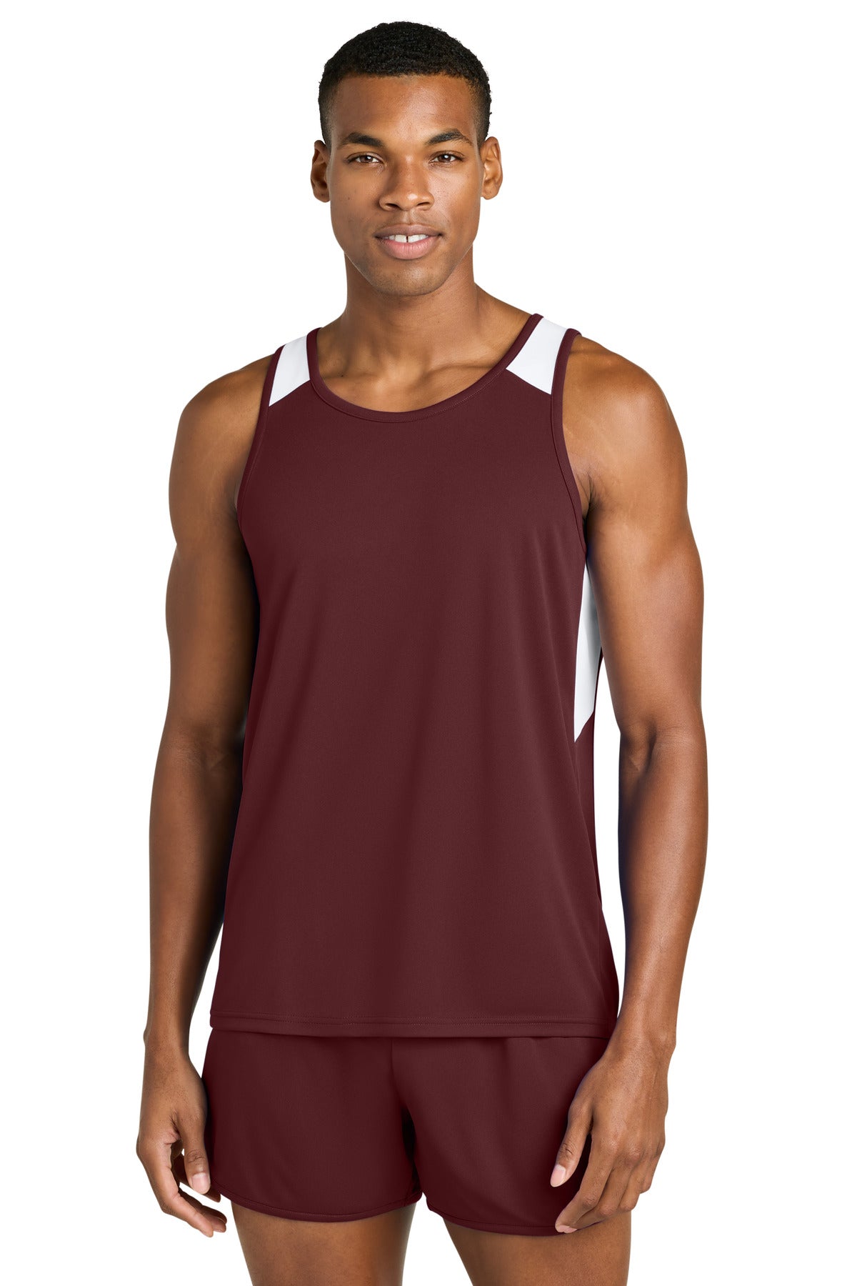 Sport-Tek Club Track Tank ST446 - Maroon/ White