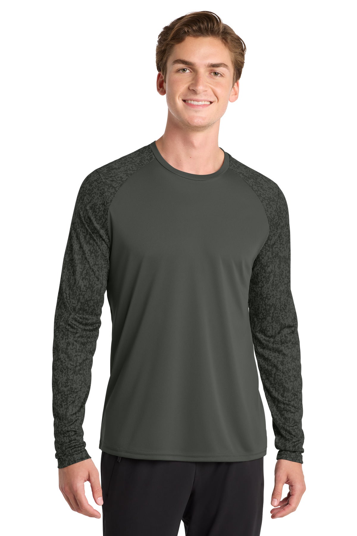 Sport-Tek  Long Sleeve Digi Camo Tee. ST460LS - Black