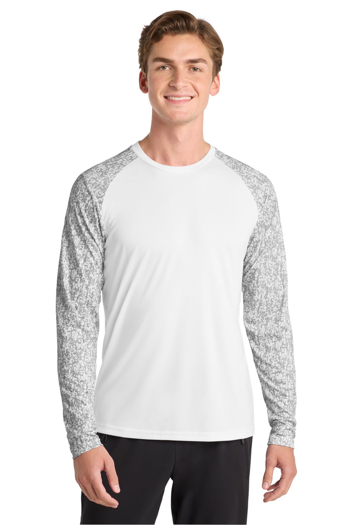Sport-Tek  Long Sleeve Digi Camo Tee. ST460LS - White