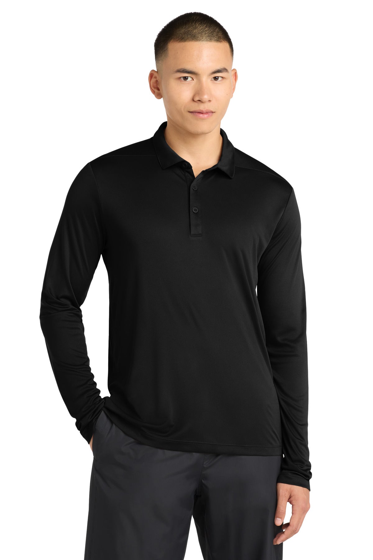Sport-Tek   Posi-UV  Pro Long Sleeve Polo. ST520LS - Black