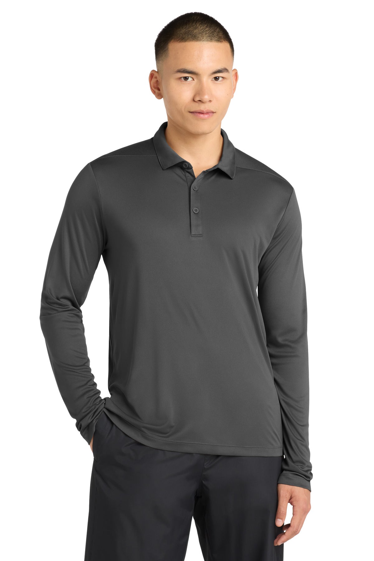 Sport-Tek   Posi-UV  Pro Long Sleeve Polo. ST520LS - Dark Smoke Grey