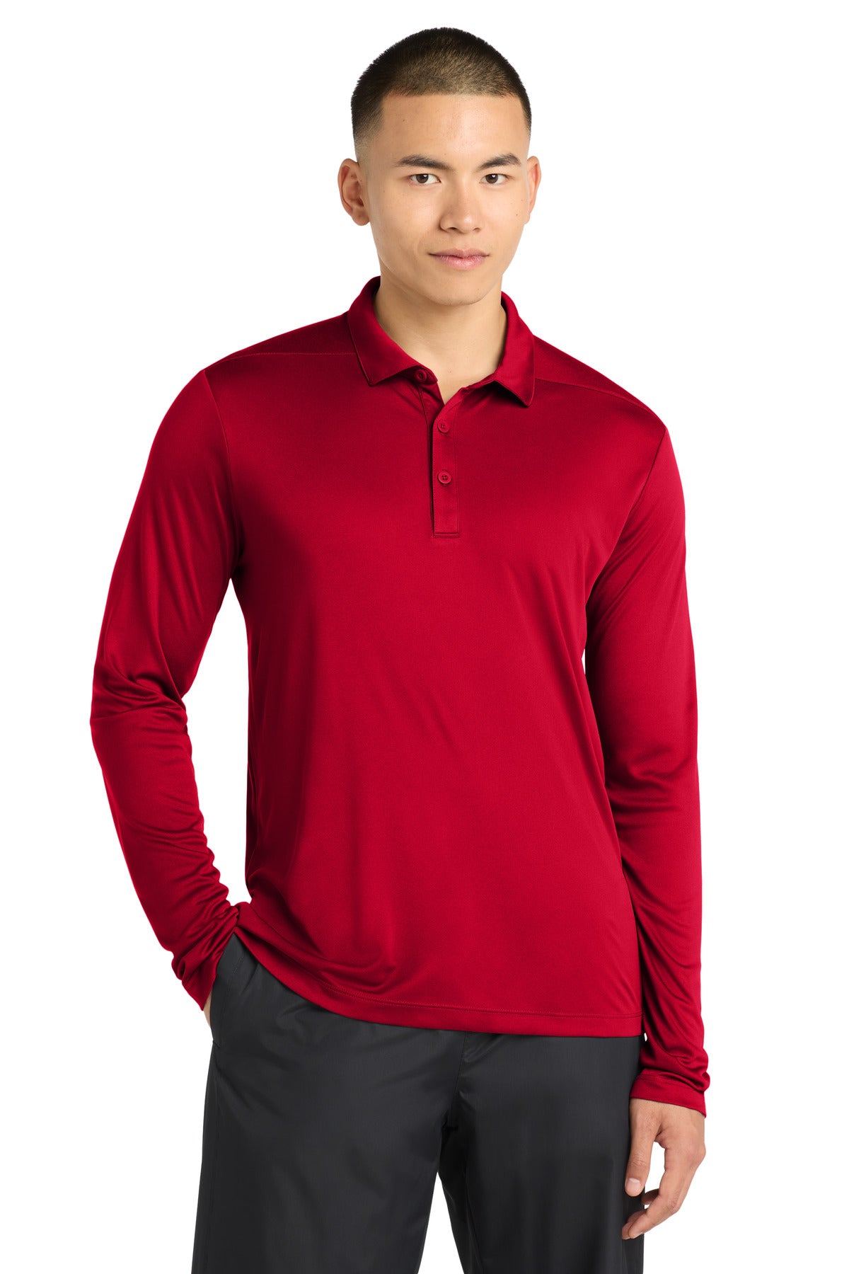 Sport-Tek   Posi-UV  Pro Long Sleeve Polo. ST520LS - True Red