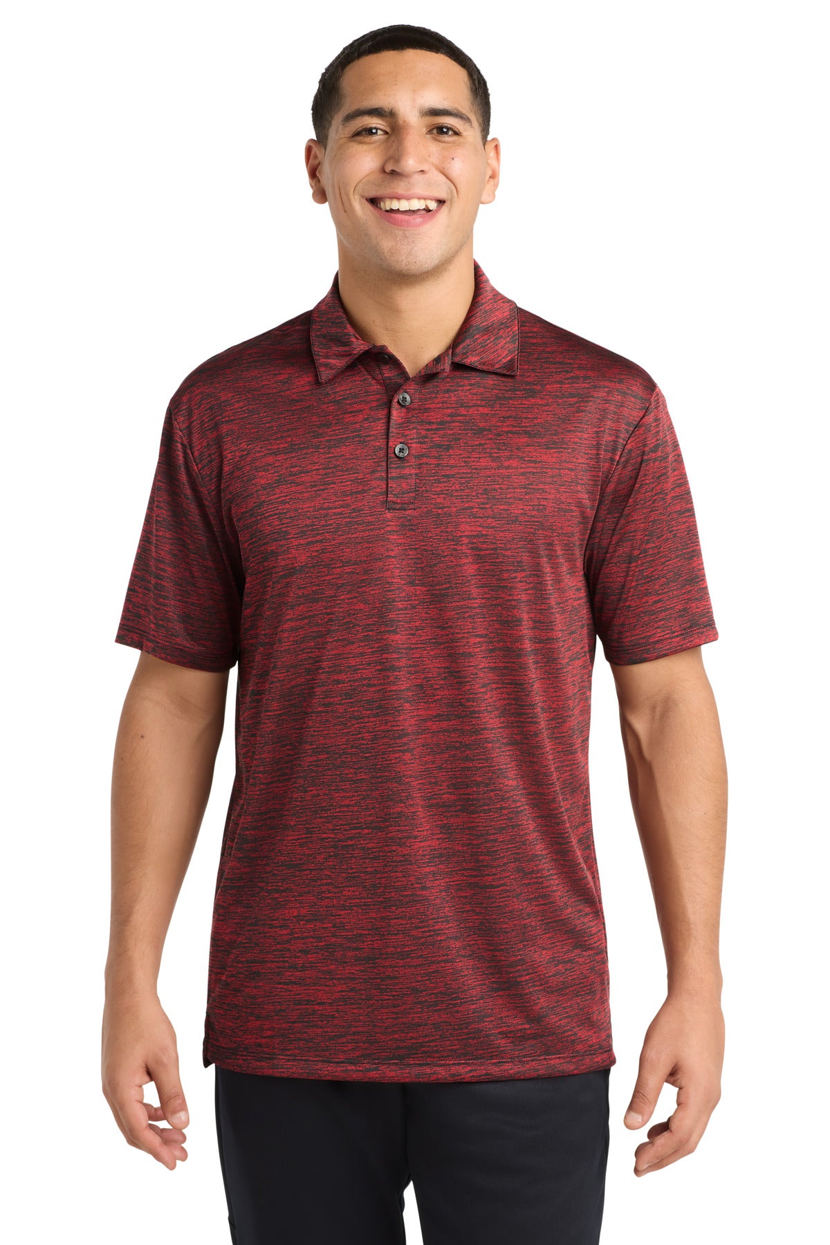 Sport-Tek  PosiCharge  Electric Heather Polo. ST590 - Deep Red-Black Electric
