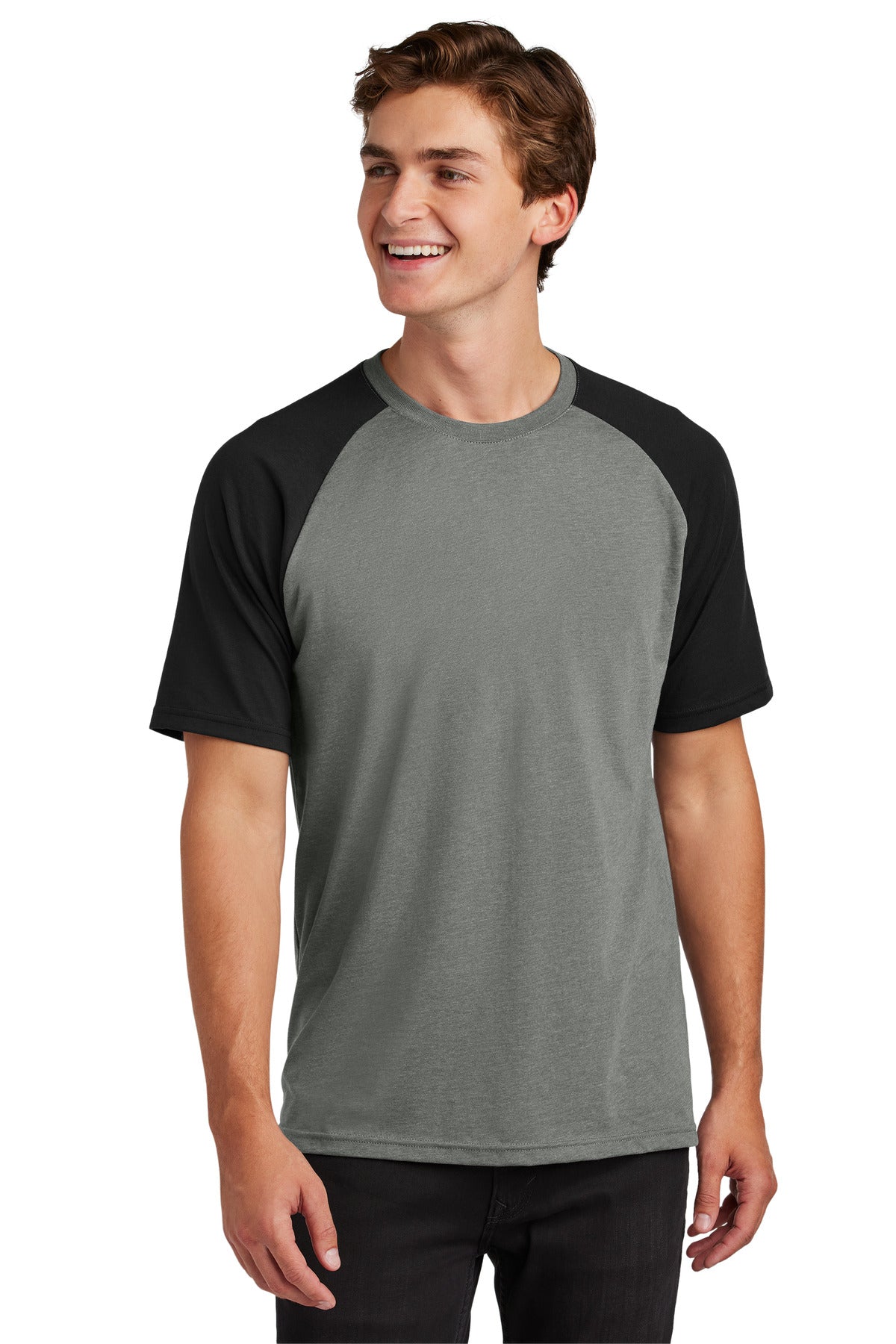 Sport-Tek Halftime Raglan Tee ST6040 - Black/ Vintage Heather