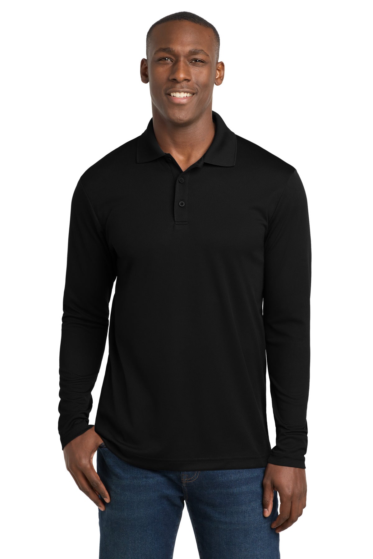Sport-Tek  PosiCharge  RacerMesh  Long Sleeve Polo. ST640LS - Black