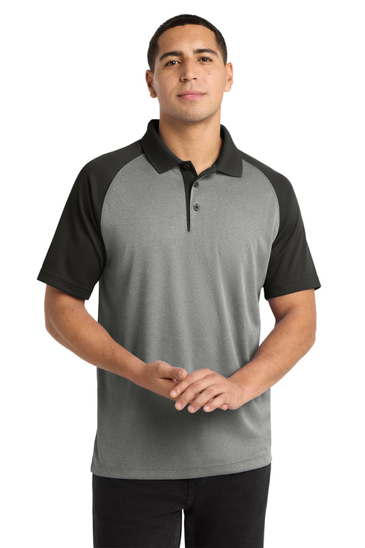 Sport-Tek  PosiCharge  RacerMesh  Raglan Heather Block Polo. ST641 - Grey Heather/ Black