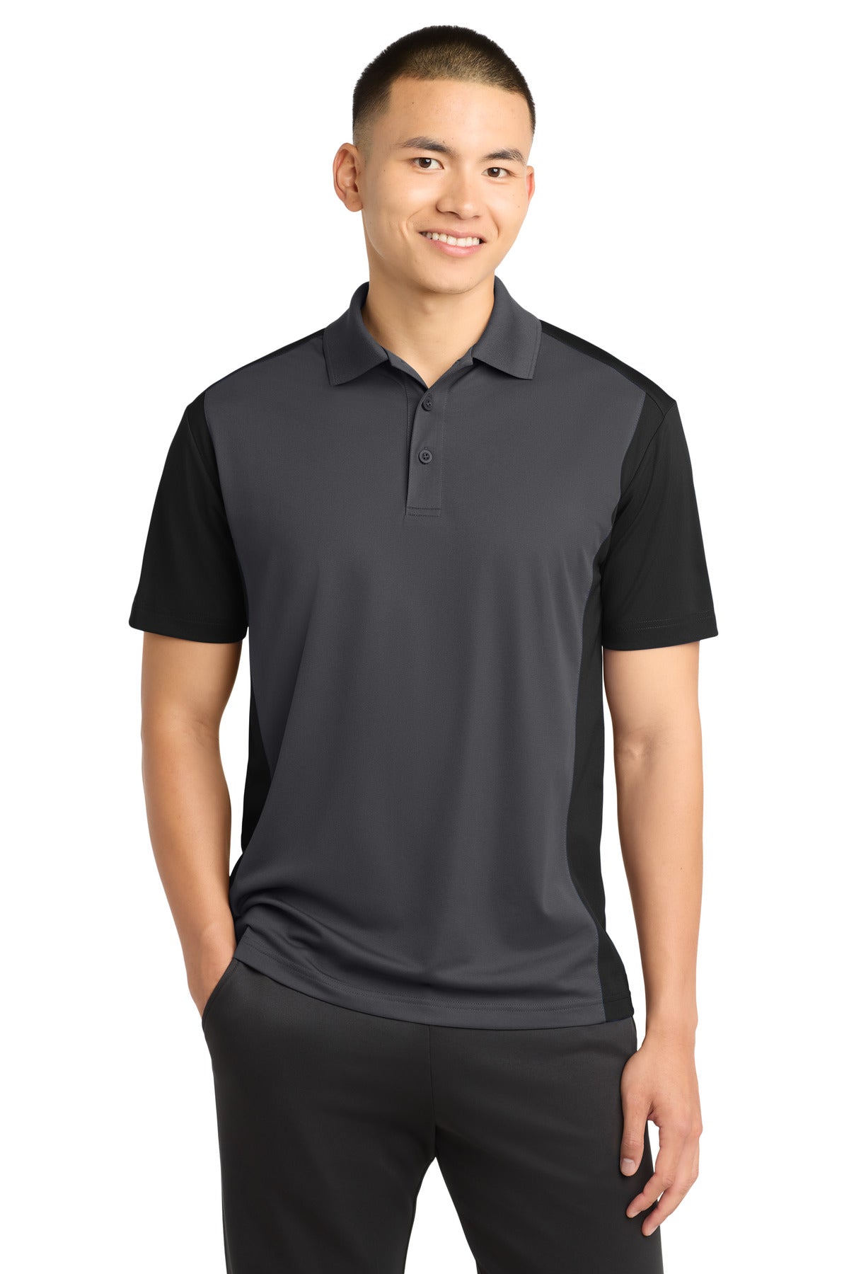 Sport-Tek Colorblock Micropique Sport-Wick Polo. ST652 - Iron Grey/ Black