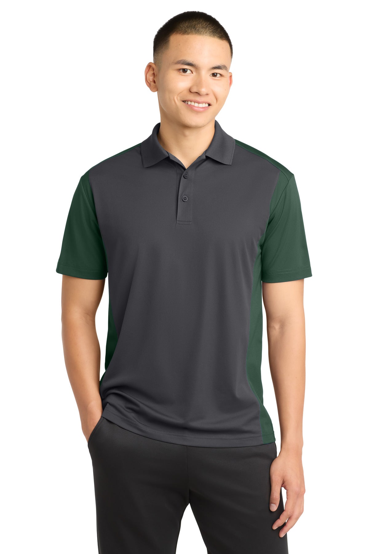 Sport-Tek Colorblock Micropique Sport-Wick Polo. ST652 - Iron Grey/ Forest Green