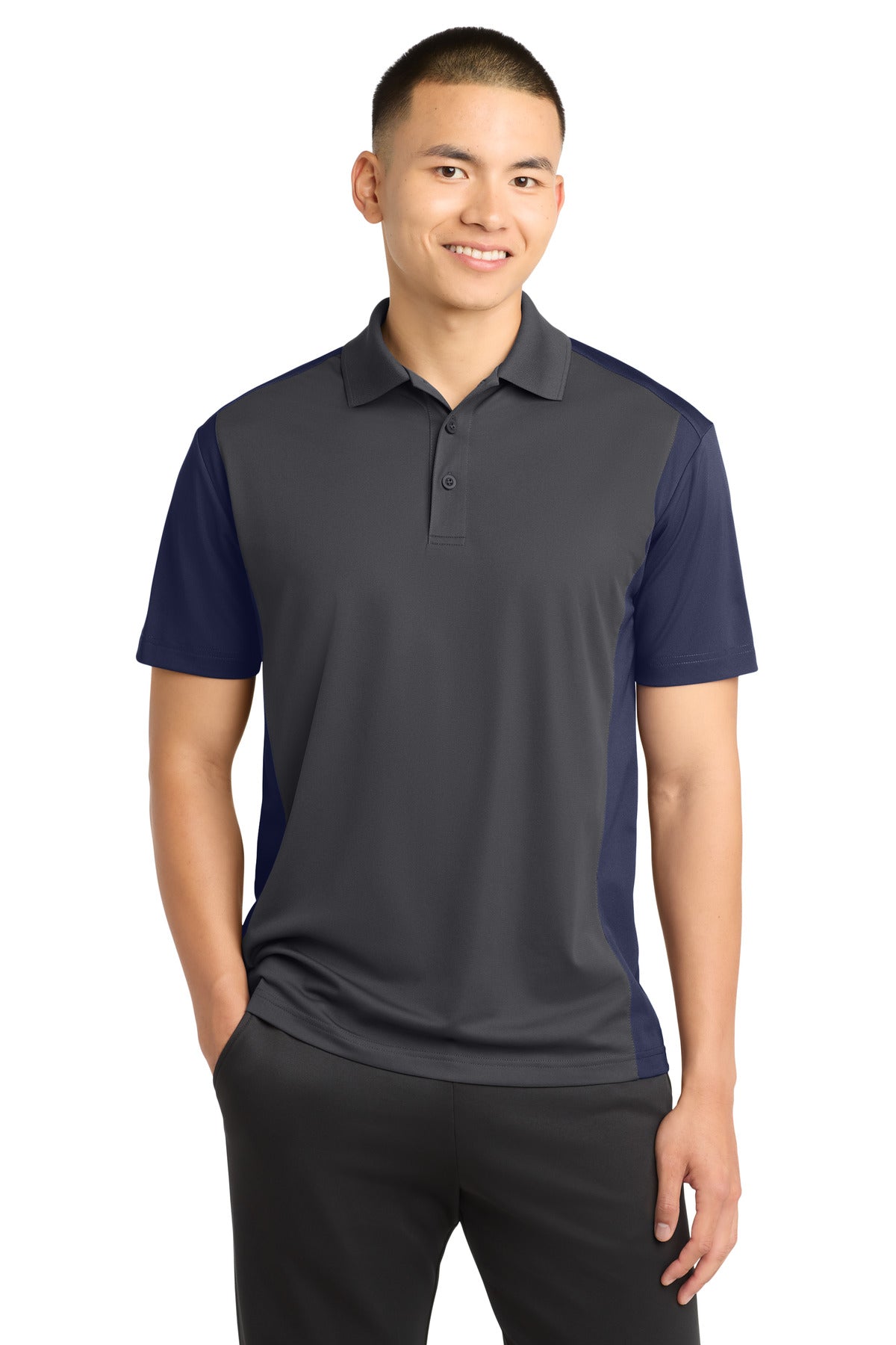Sport-Tek Colorblock Micropique Sport-Wick Polo. ST652 - Iron Grey/ True Navy