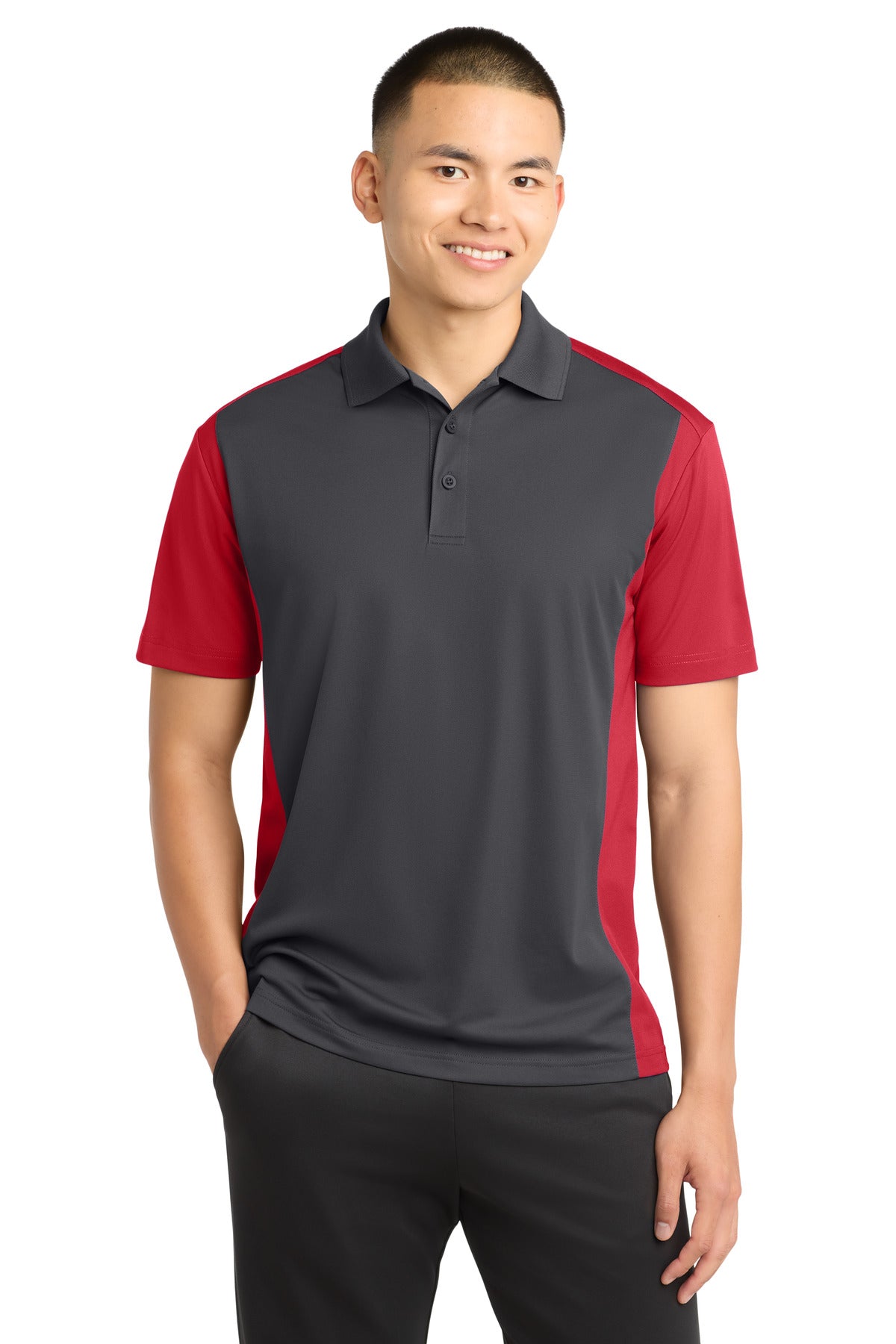 Sport-Tek Colorblock Micropique Sport-Wick Polo. ST652 - Iron Grey/ True Red