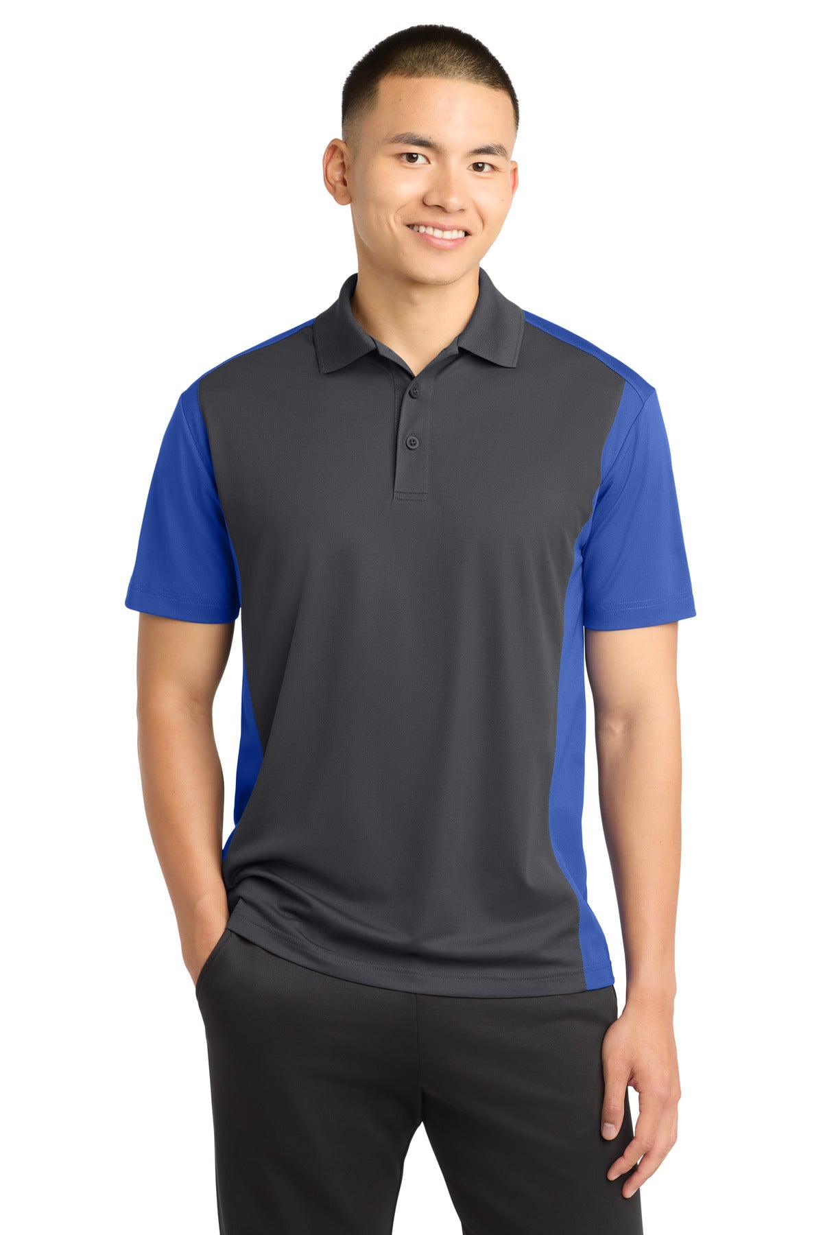 Sport-Tek Colorblock Micropique Sport-Wick Polo. ST652 - Iron Grey/ True Royal