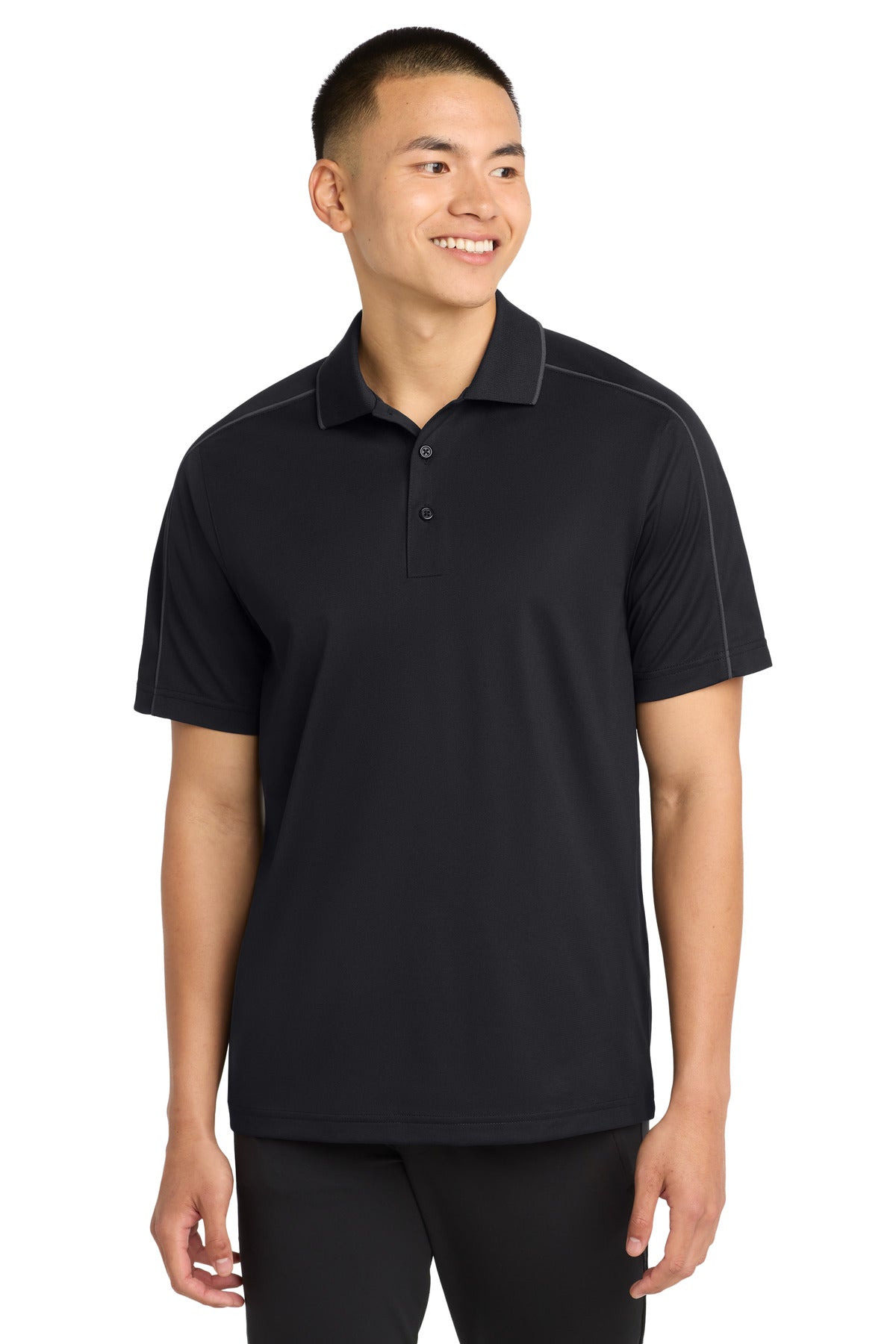 Sport-Tek Micropique Sport-Wick Piped Polo. ST653 - Black/ Iron Grey