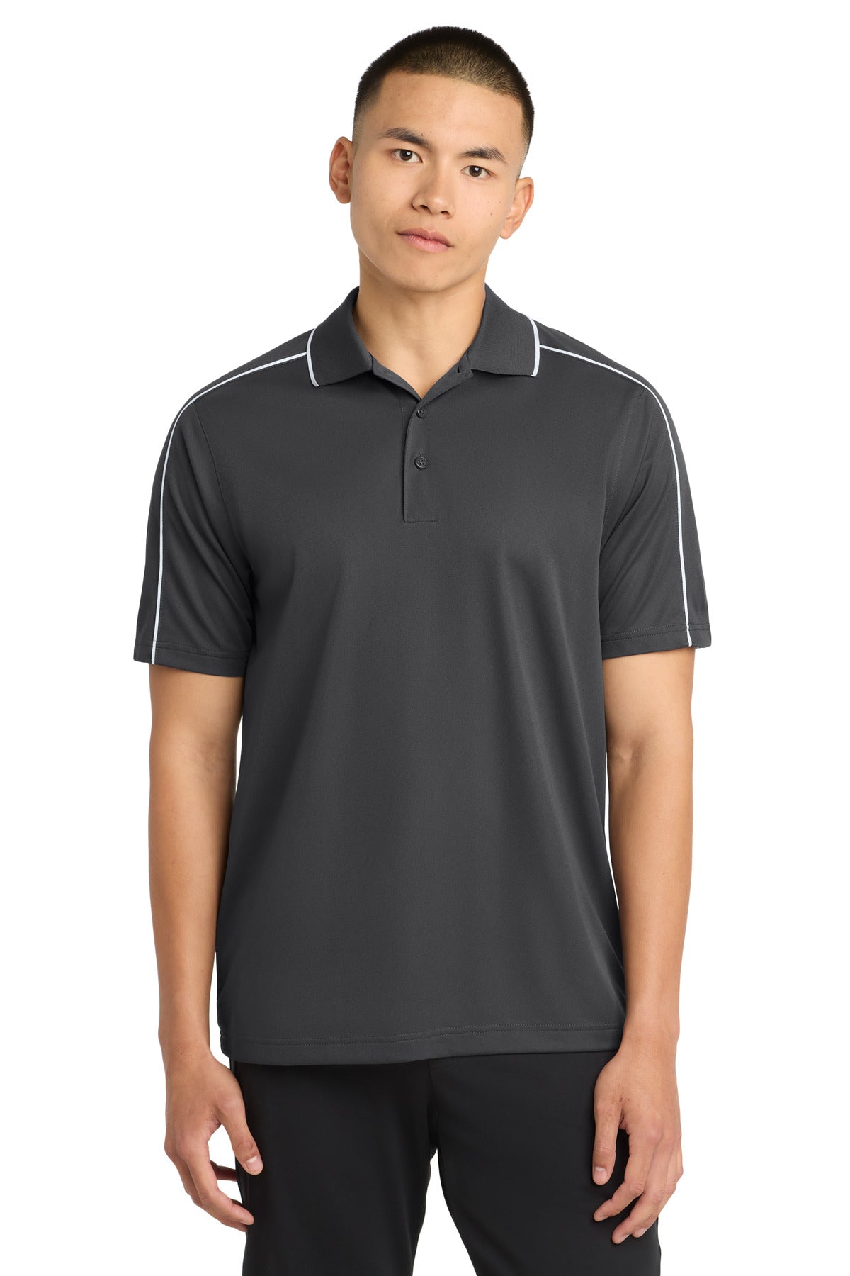 Sport-Tek Micropique Sport-Wick Piped Polo. ST653 - Iron Grey/ White