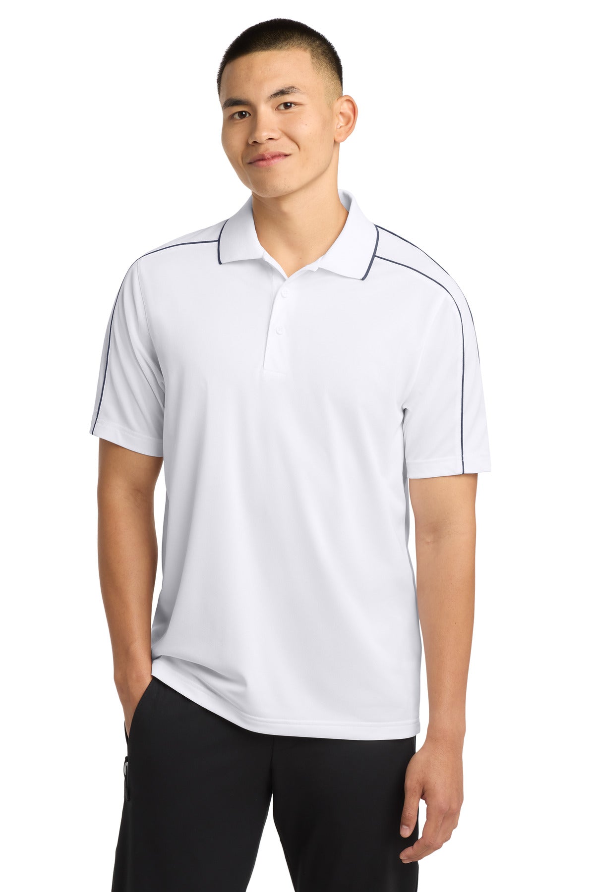 Sport-Tek Micropique Sport-Wick Piped Polo. ST653 - White/ Iron Grey