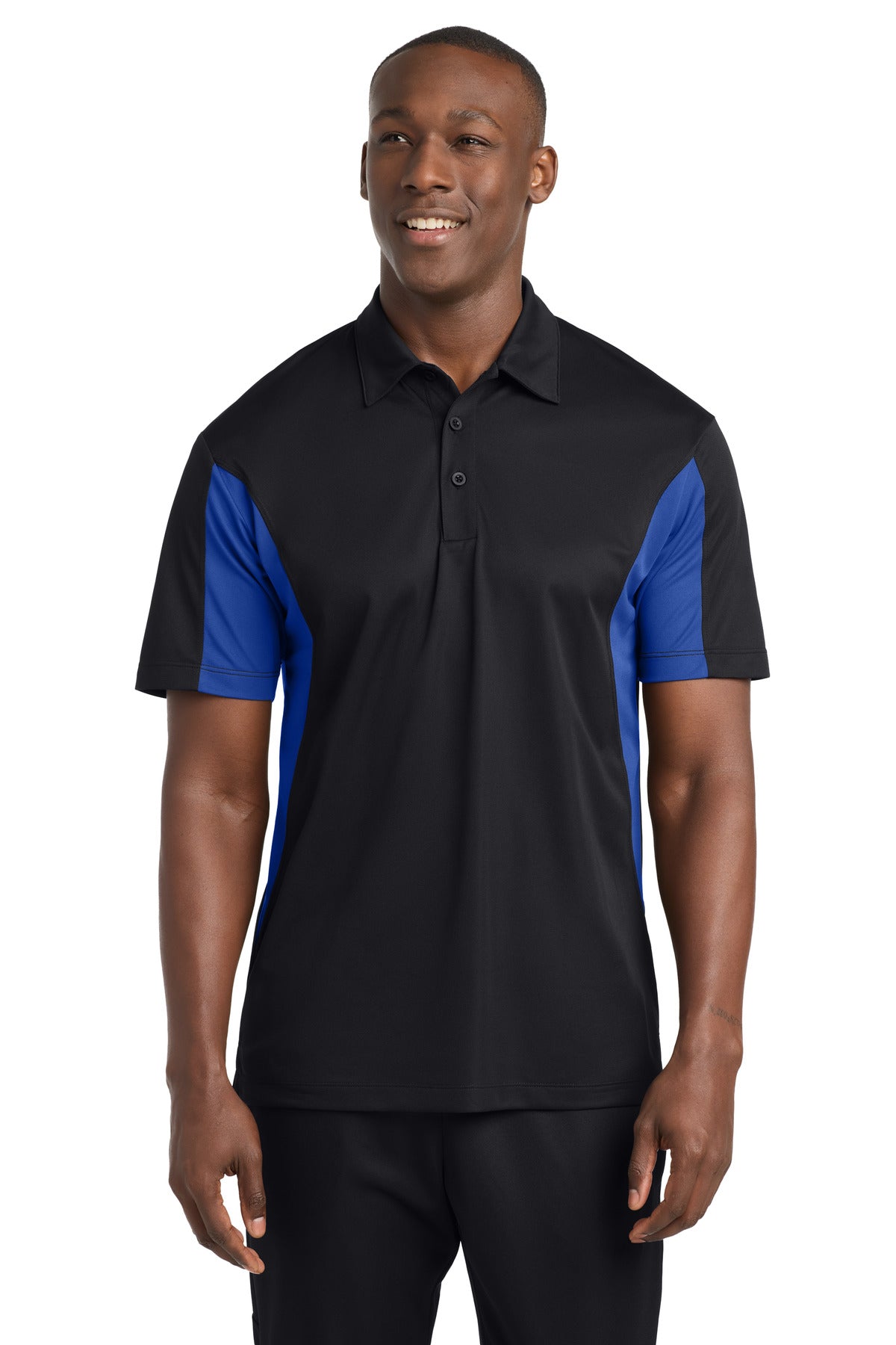 Sport-Tek Side Blocked Micropique Sport-Wick Polo. ST655 - Black/ True Royal